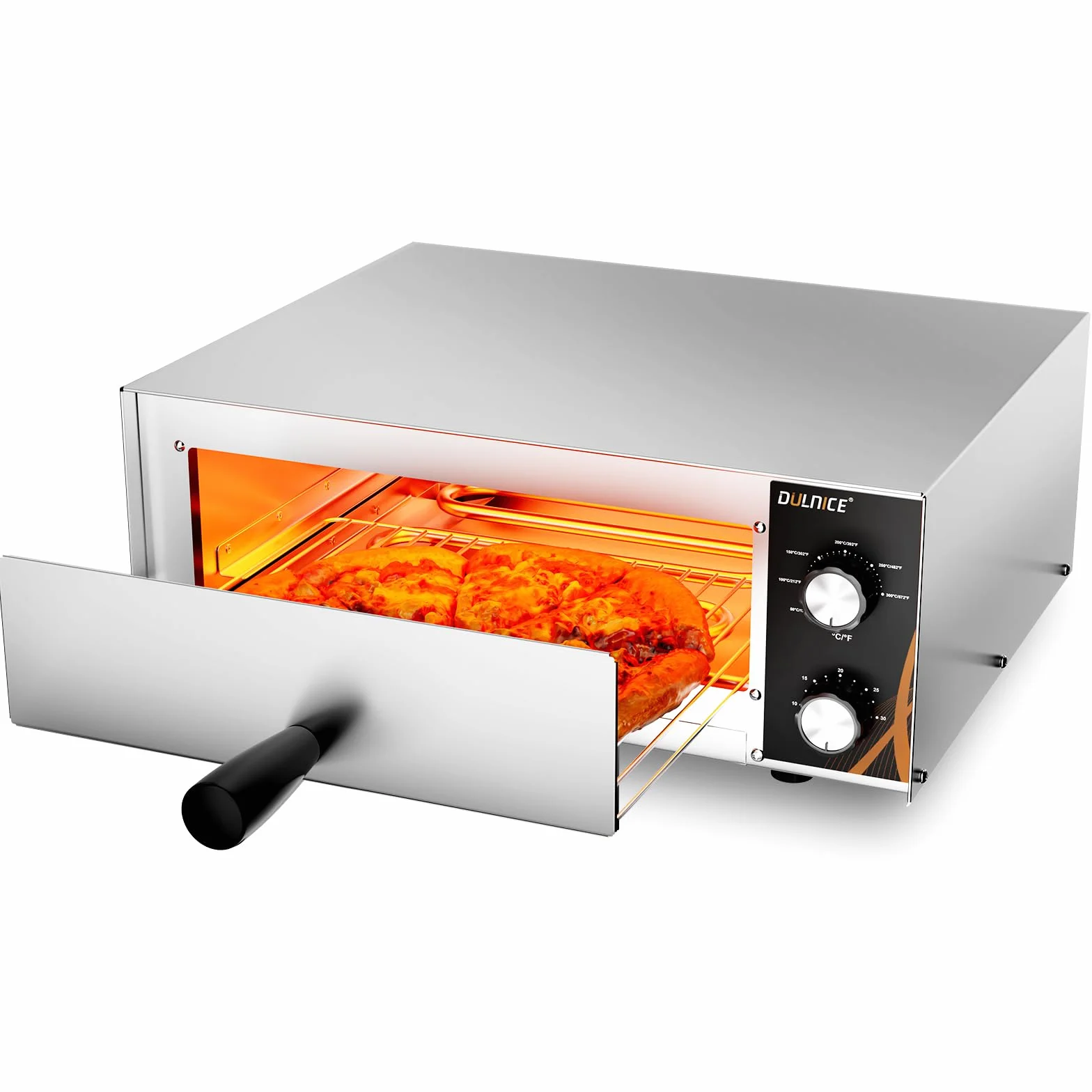 Horno eléctrico para pizza 1500W,Acero Inoxidable con 30 Minutos Temporizador, Rango de Temperatura 50-300℃, Ideal para Familia y Comercio