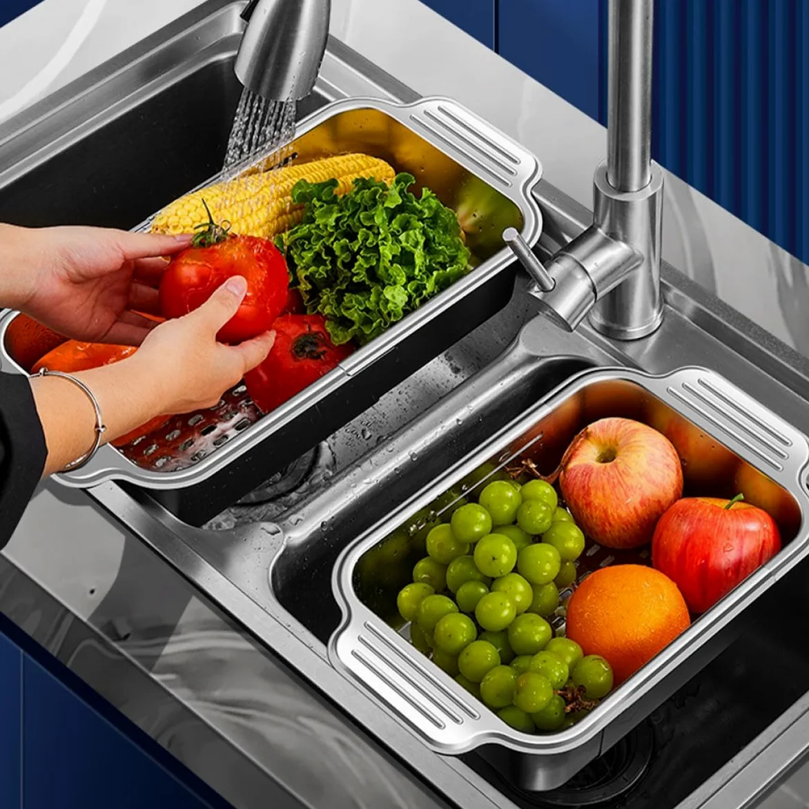 Colador Adecuado para Escurrir Pasta y Utensilios Fregadero Extensible de Fregadero Resistencia al Desgaste de Acero Inoxidable 304 y Filtrado de Agua para Cocina