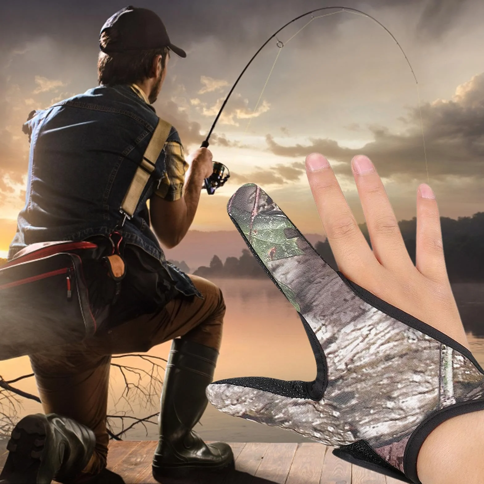 Guantes de Pesca con Dos Dedos Antideslizante Protector para Pesca al Aire Libre