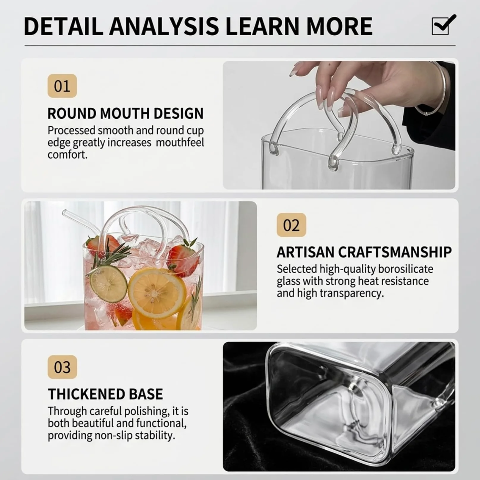 Bolso de Cristal para Bebidas 4 Vasos únicos con pajitas Bonito Bolso de cóctel con diseño de Vasos para zumos cócteles sin Alcohol y Fiestas.