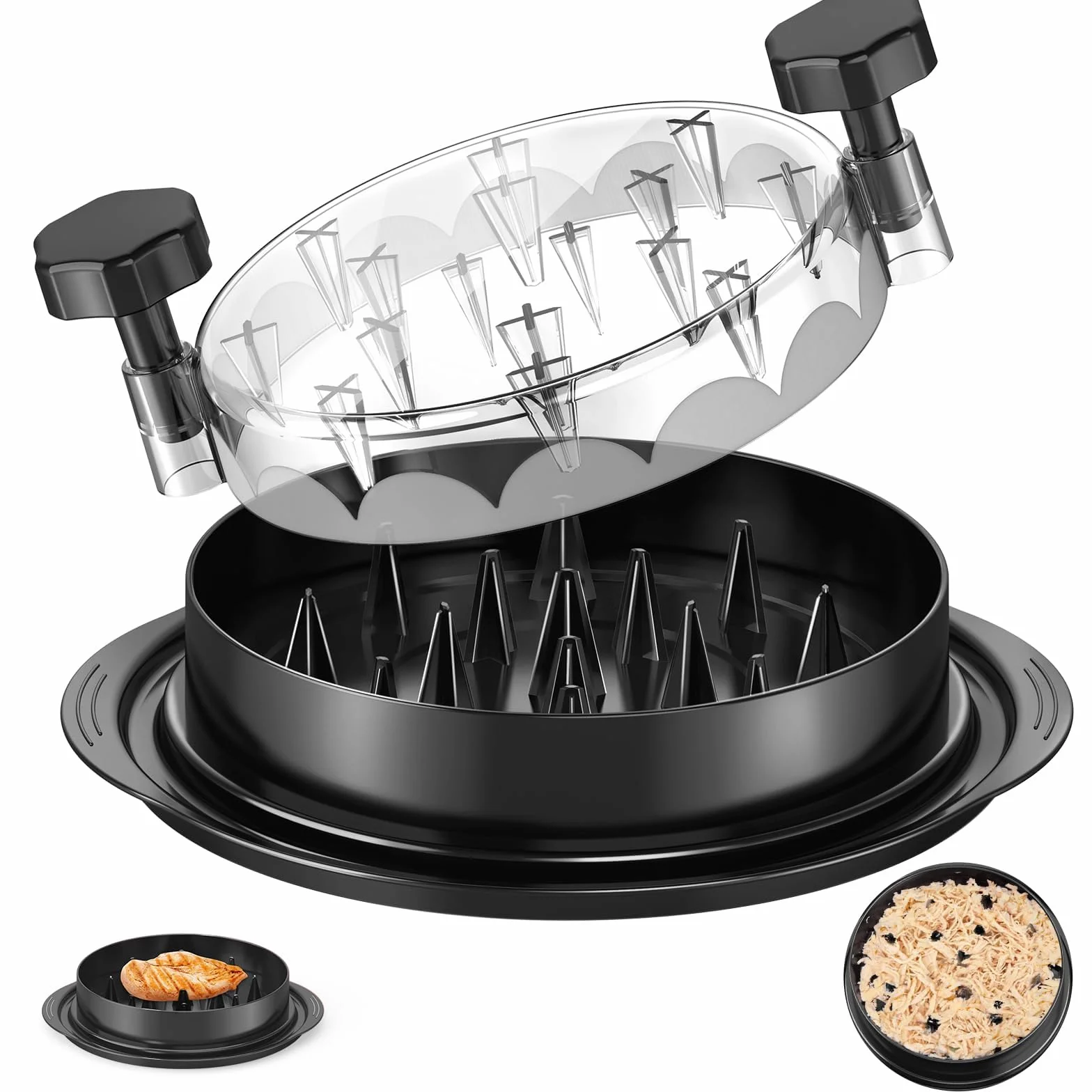Desmenuzador de Carne Manual,Trituradora de Pollo y Cerdo con transparente Asas y Base Antideslizante,trituradora de alimentos,Lavable en Lavavajillas,Ideal para Ensaladas y Pulled Pork (Negro,20cm)