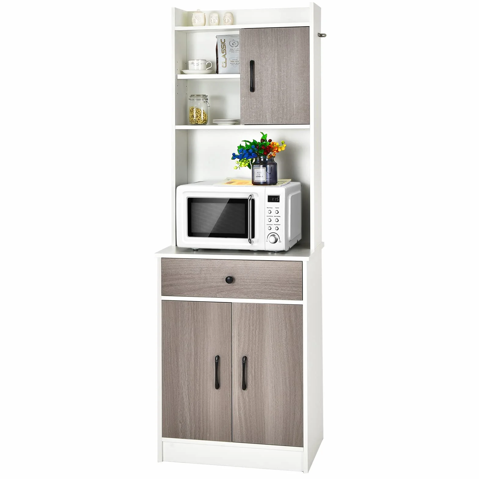 GOPLUS Armario de cocina, armario independiente con cajón ancho, estantes ajustables, 2 puertas, estante liso, estante de almacenamiento para comedor, cocina, salón, restaurante (blanco)