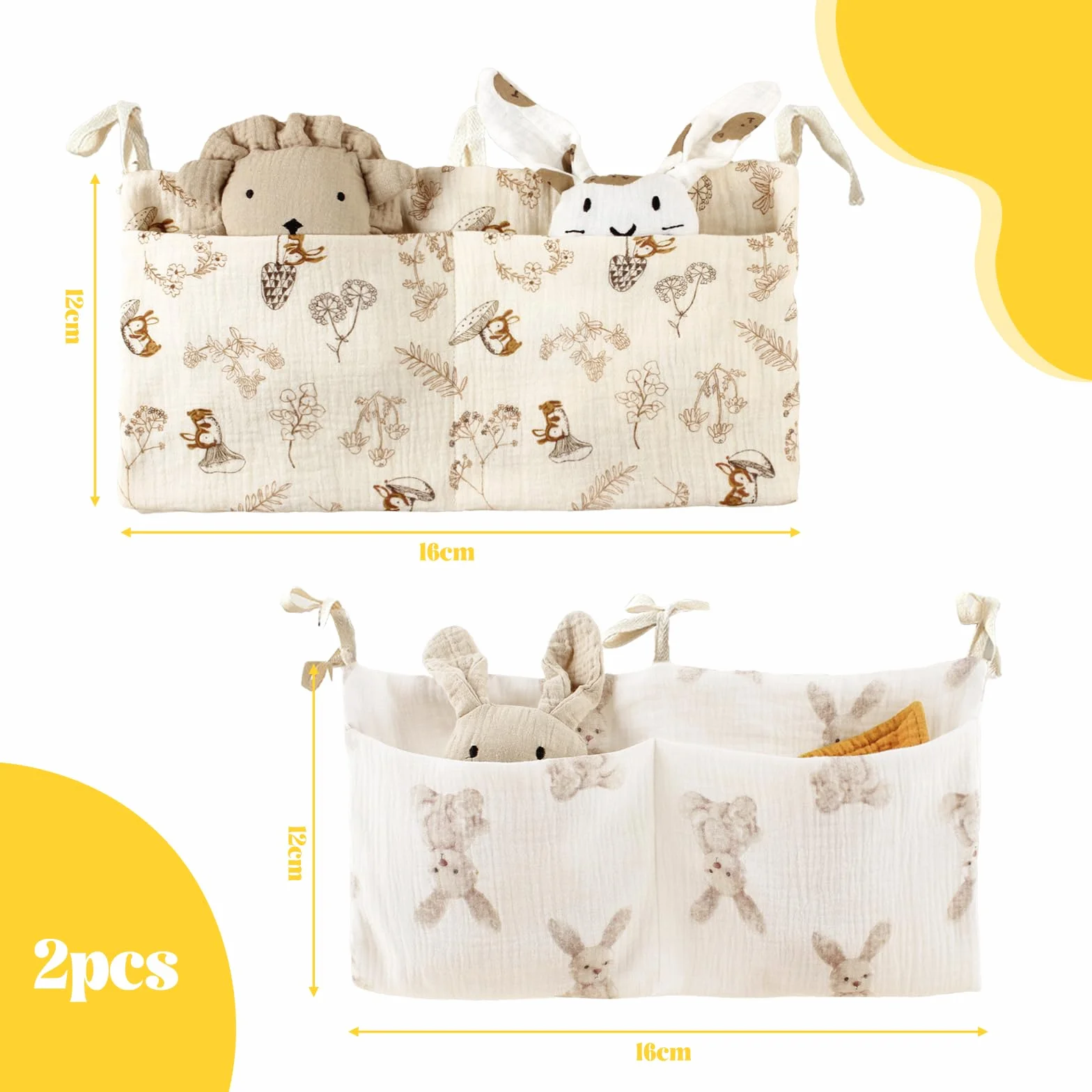 WOUYTPE2 Organizador de Cama de Bebé, Bolsa Almacenamiento Colgante para Pañuelos y Juguetes