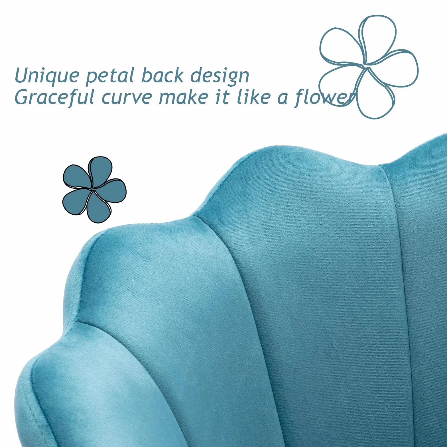 chairus Sillón de Salón Elegante Sillón de Tocador con Respaldo Floral, Silla Tocador Maquillaje Sillon Lounge de Terciopelo para Salón/Dormitorio, Azul Claro