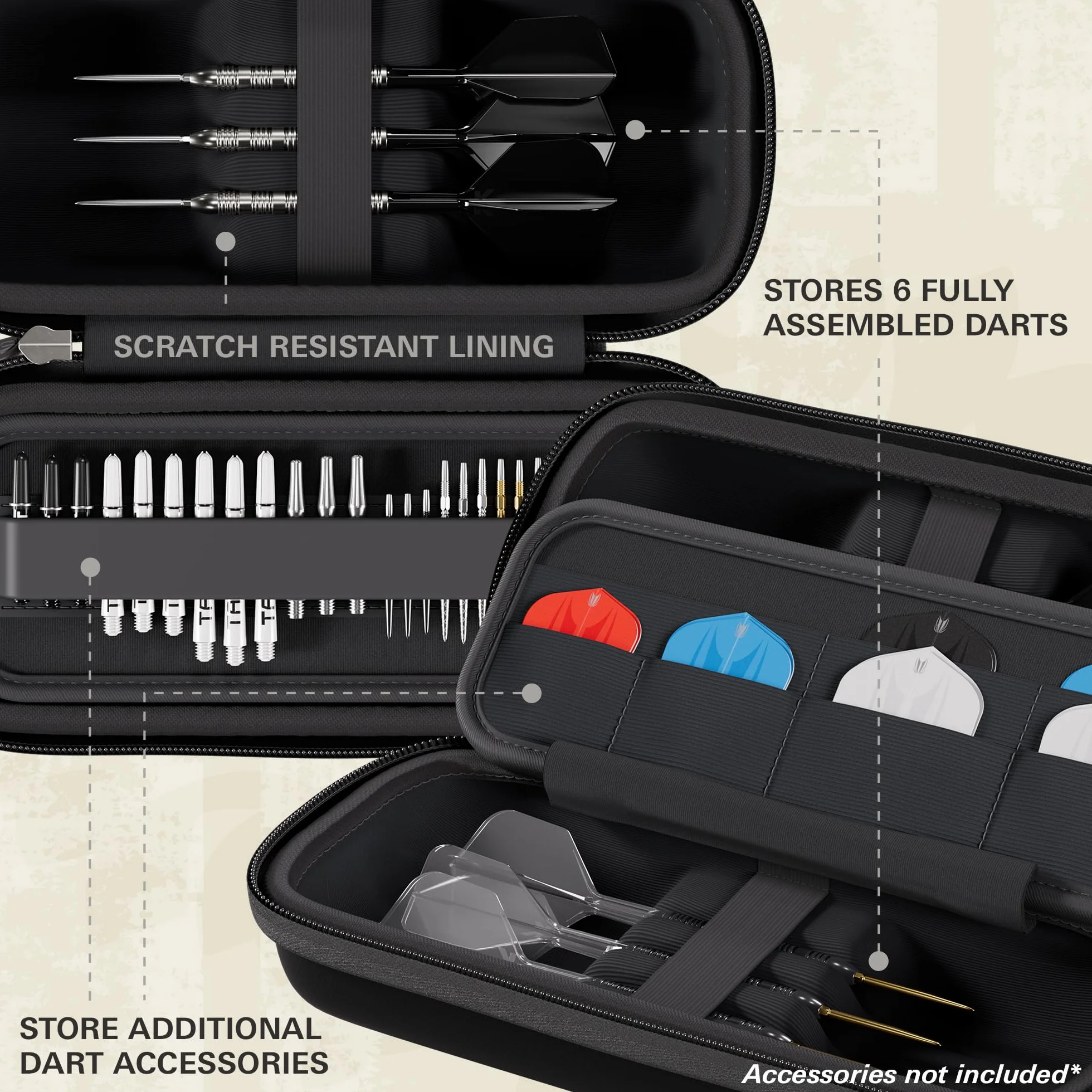 Target Darts Boa Estuche para Dardos, Talla Única – Negro | Cartera para Dardos, para Guardar Varillas, Puntas Suizas, 6 Dardos Completamente Montados, Accesorios Adicionales