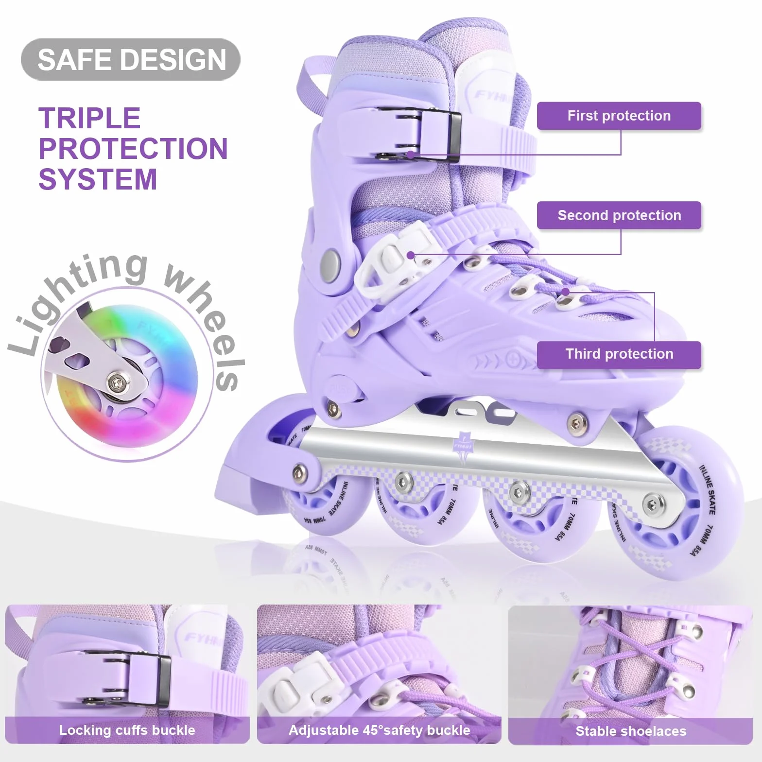 Patines en Linea para Niñas Tamaños Ajustables Marco de Aluminio Estable Zapato a Prueba de Golpes Patines de Ruedas Interior y Exterior