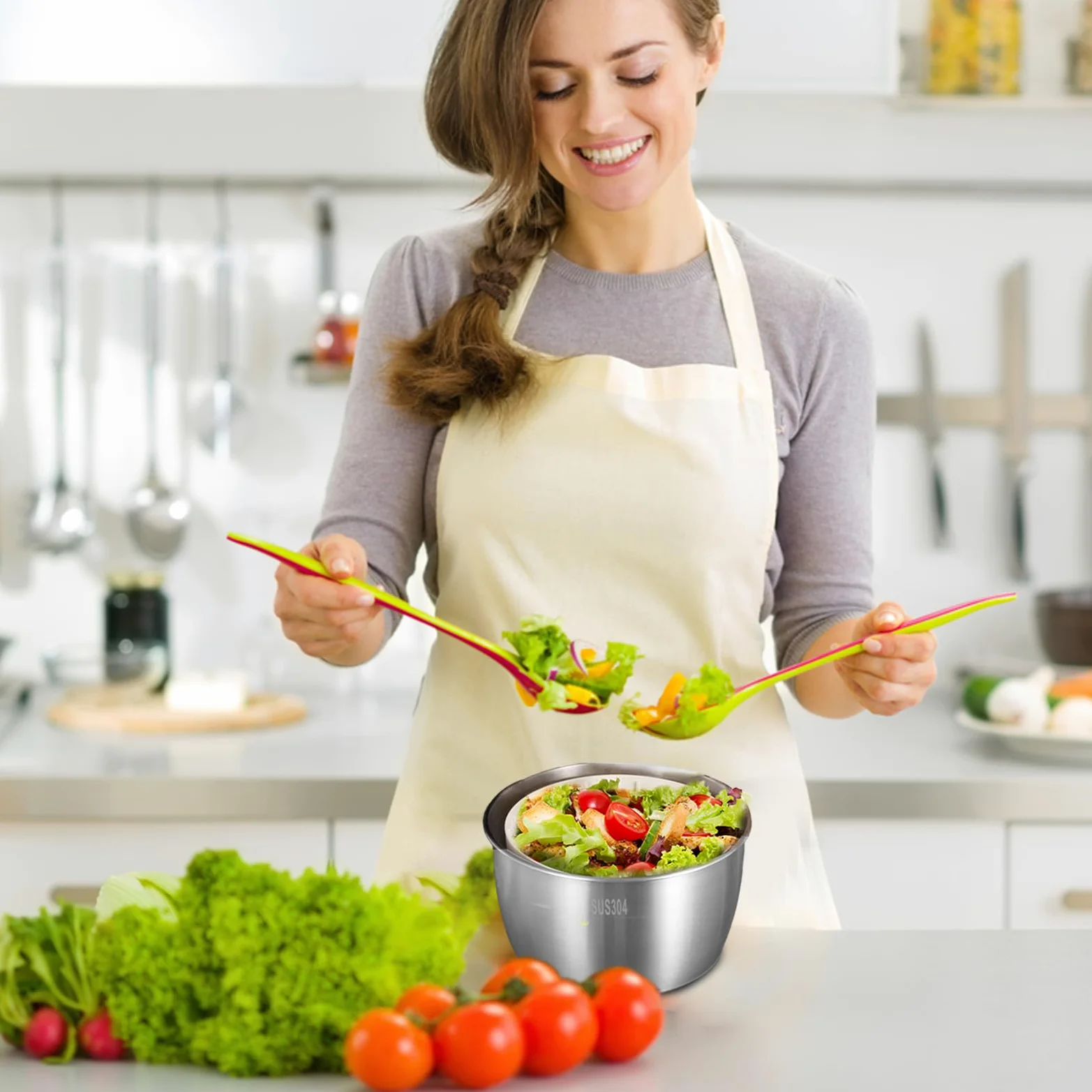 Centrifugador de ensalada grande – Ensalada giratoria de verduras | Arandela de acero inoxidable con mango giratorio, verduras y batidora para lavar y secar frutas y verduras