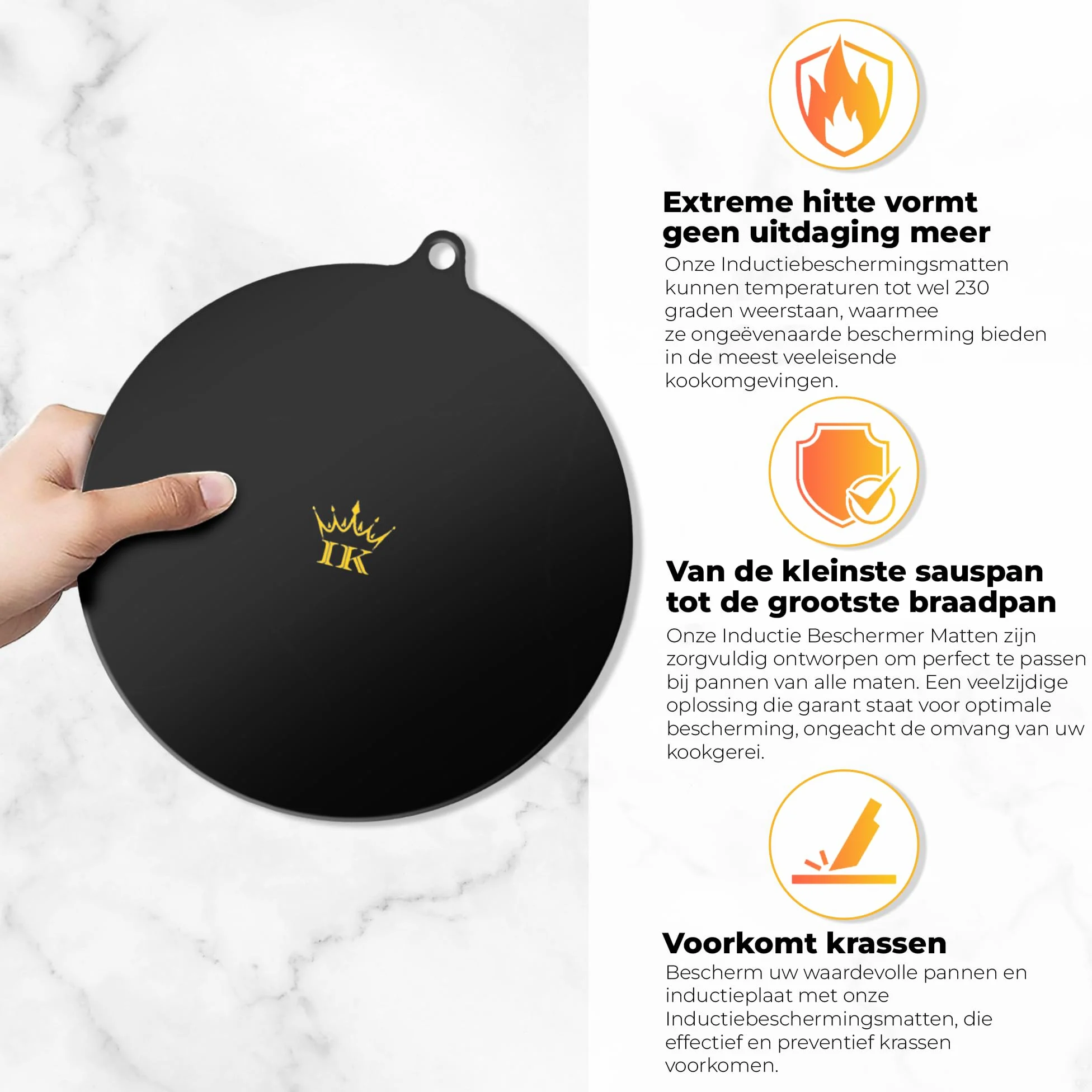 Esteras protectoras de inducción – 6 esteras + 3 colgantes de lujo gratis - Redondo - Negro - Anti Slip - Hasta 230 grados - Elegante - Estera de inducción – Estera antideslizante -