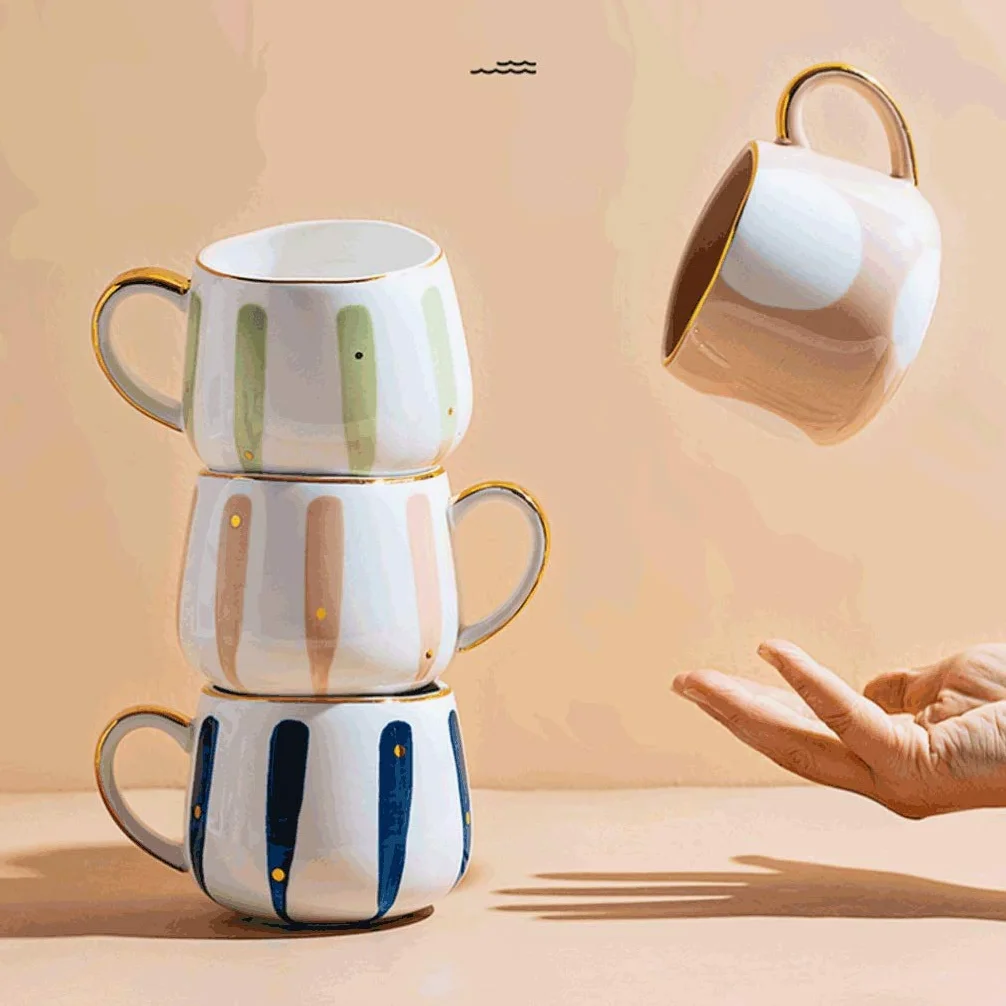 Generic Tazas de Cafés Tazas de Café de 13,4 Onzas, Tazas de Porcelana Pintadas a Mano de Colores - Restaurantes Cerámicos Tazas de Café, Té Y Jugo/Verde/B