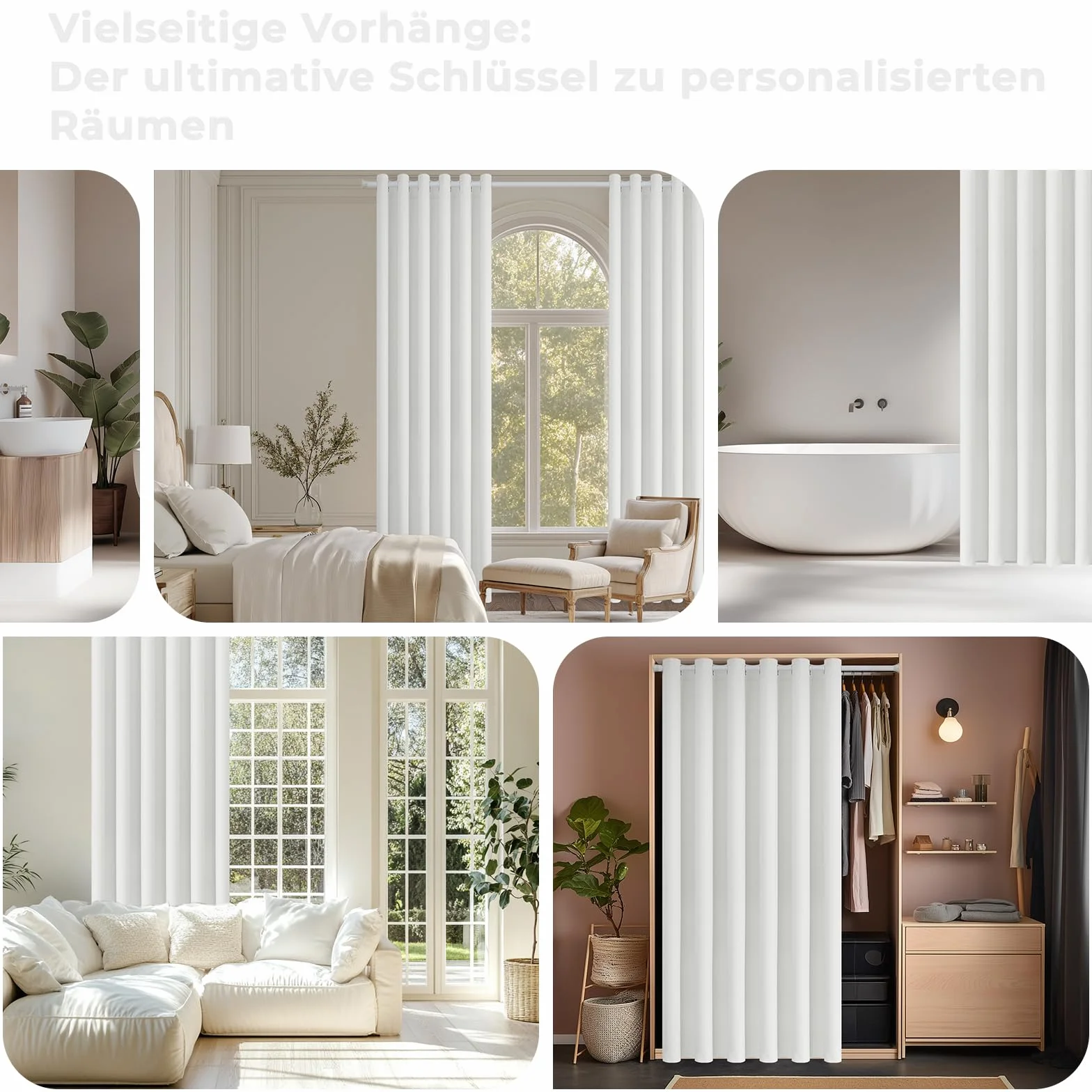 Jilron Cortina para puerta sin taladrar: fácil montaje con barra telescópica y cierre magnético – Protección de la privacidad en la habitación (blanco-201 x 130 cm)