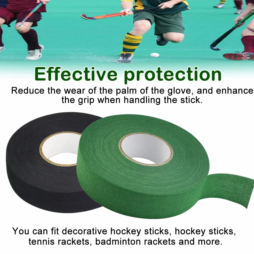 Cinta de Hockey Autoadhesiva 2 Rollos Verde y Negro 2.5cm*25m Antideslizante para Palo de Hockey, Raqueta, Bádminton, Ping Pong
