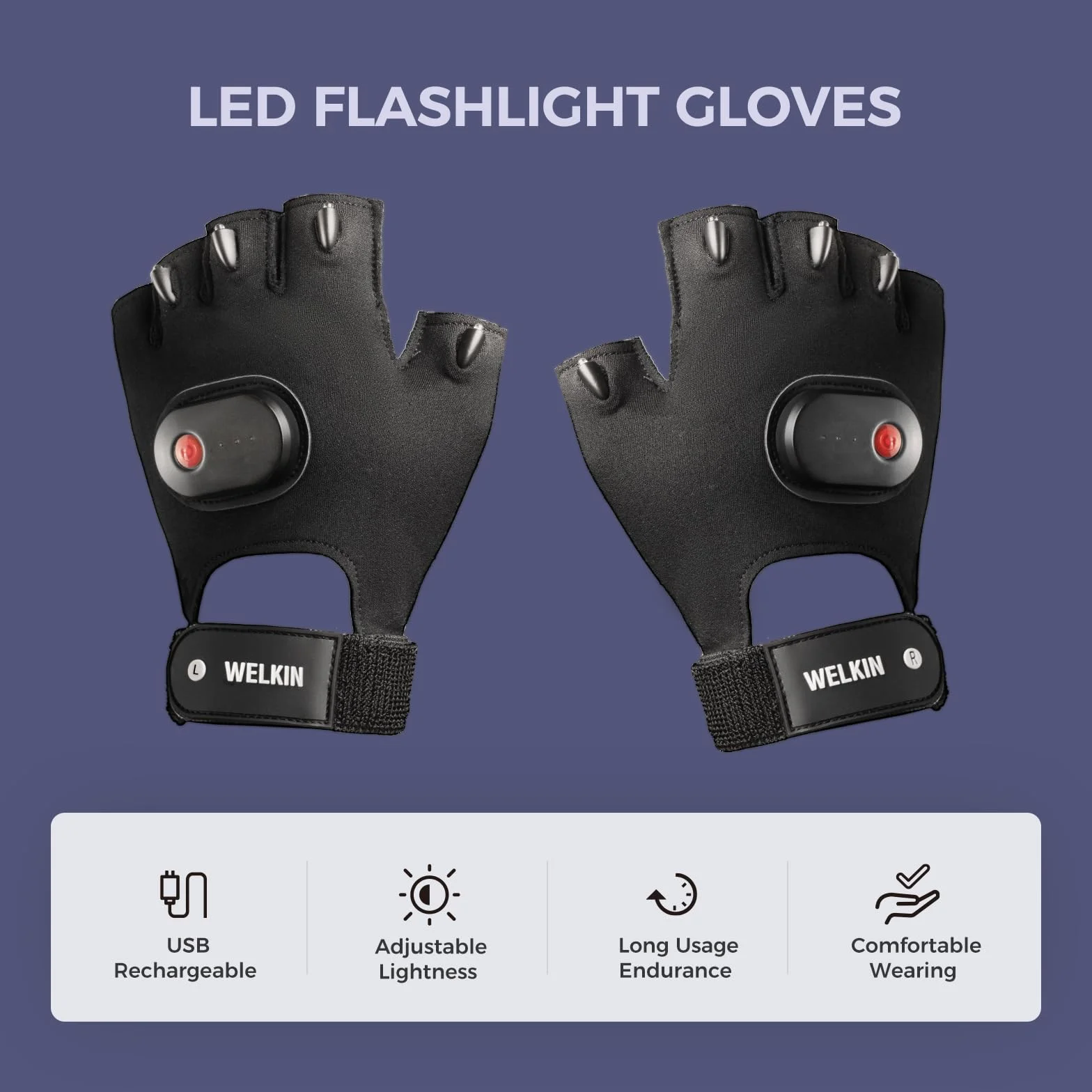 WELKIN Guantes LED Recargables Manos Libres Pesca