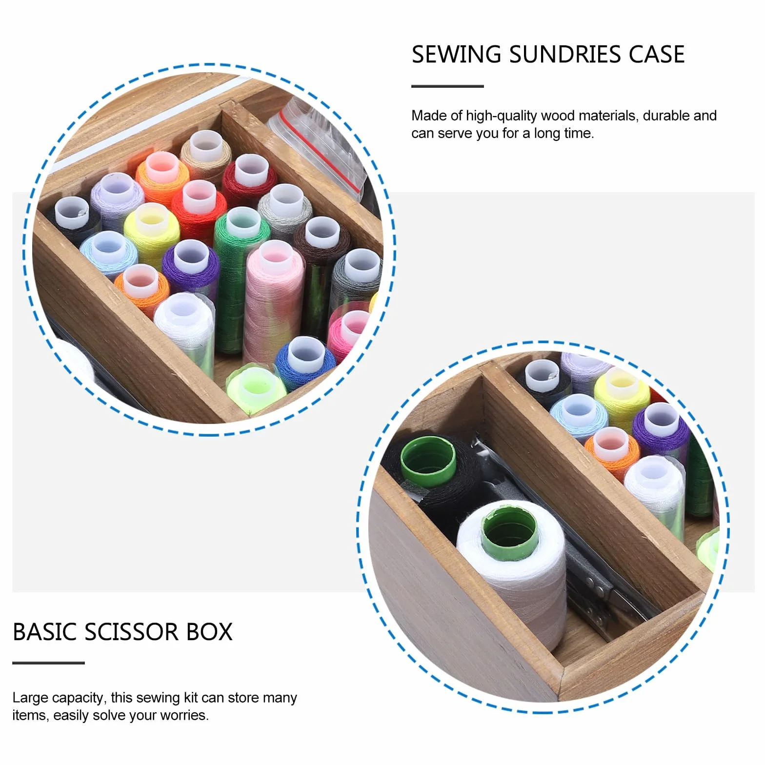 POPETPOP Caja de Almacenamiento de Costura de Gran Capacidad Material de Madera Retro y Poliéster para Diy, Estuche Ecológico para Guardar Agujas y Accesorios