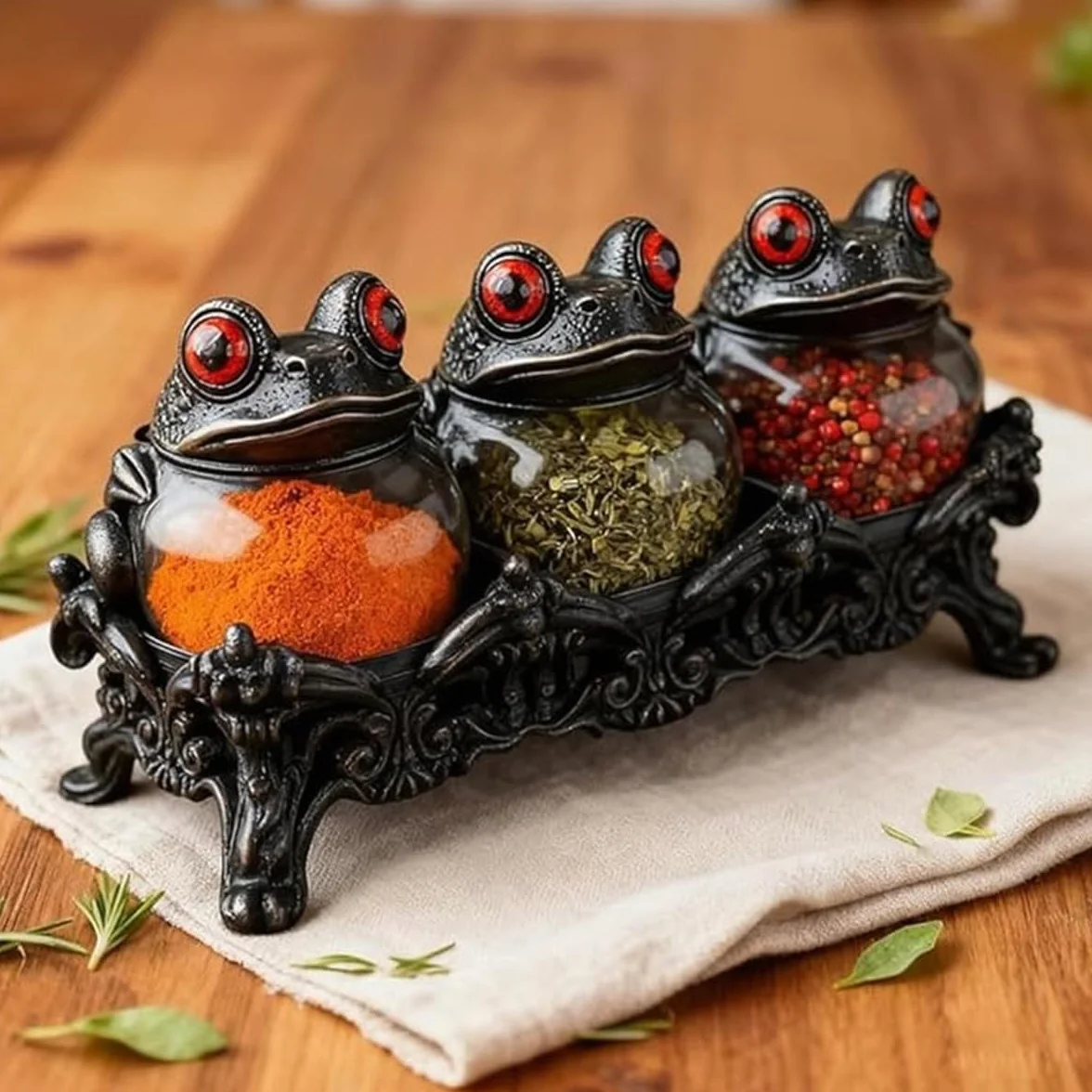 Tarros de especias de boticario con forma de rana Elegantes recipientes de cerámica con ranas, equipados con exquisitas tapas de rana. Recipientes para almacenar