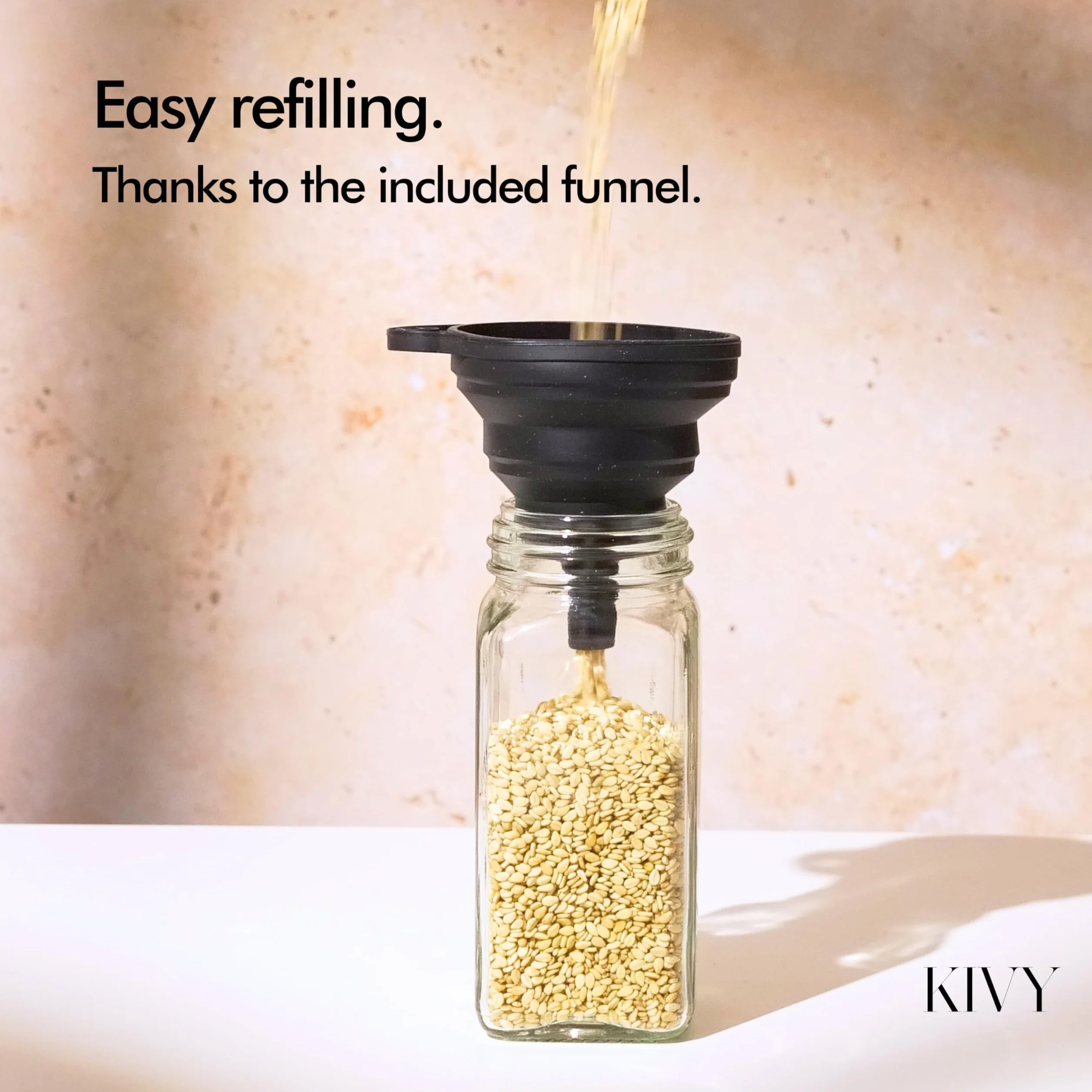 KIVY - Tarros herméticos cuadrados para especias (24 x 120 ml) con tapa de bambú negro (24 x 120 ml) + 240 etiquetas impermeables