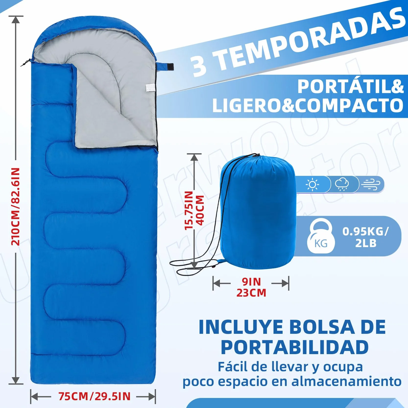 Saco de Dormir Ultraligero 3 Estaciones para Clima Frío, Compacto para Adultos y Niños