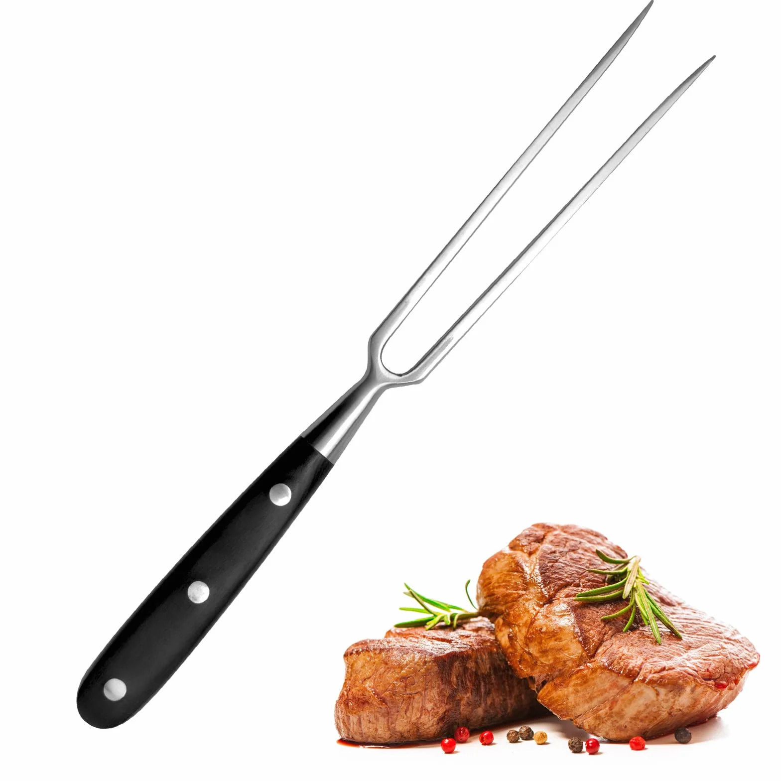 TNSLAND Tenedor para trinchar, Chuleton acero inoxidable, Tenedor de carne de acero inoxidable con mango, 30 cm tenedor de trinchar barbacoa servir cocina para barbacoa, cocina, pavo, asado y cena