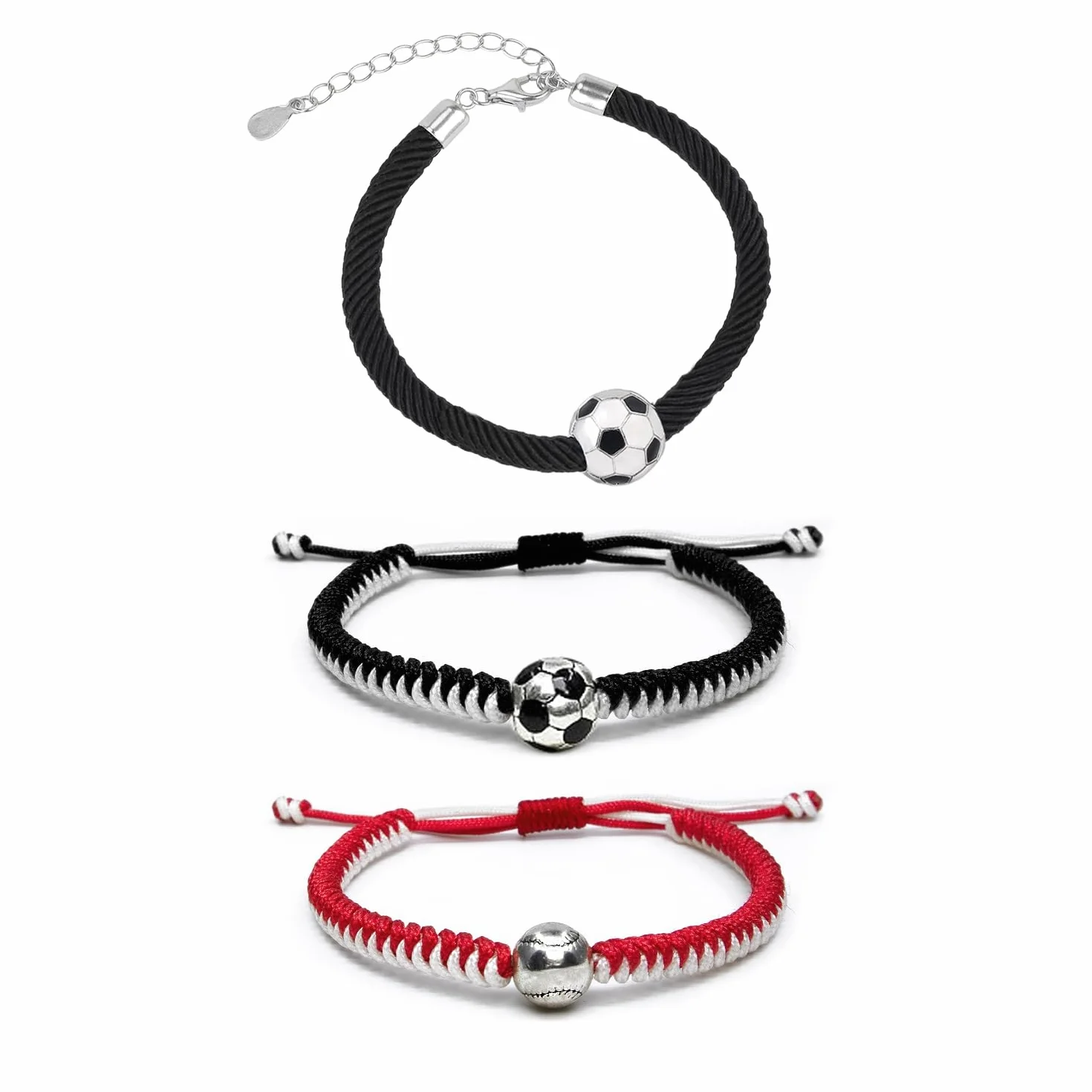 Juego de 3 pulseras trenzadas de moda para niños y niñas, ventilador de fútbol, pelota y barra ajustables de cobre