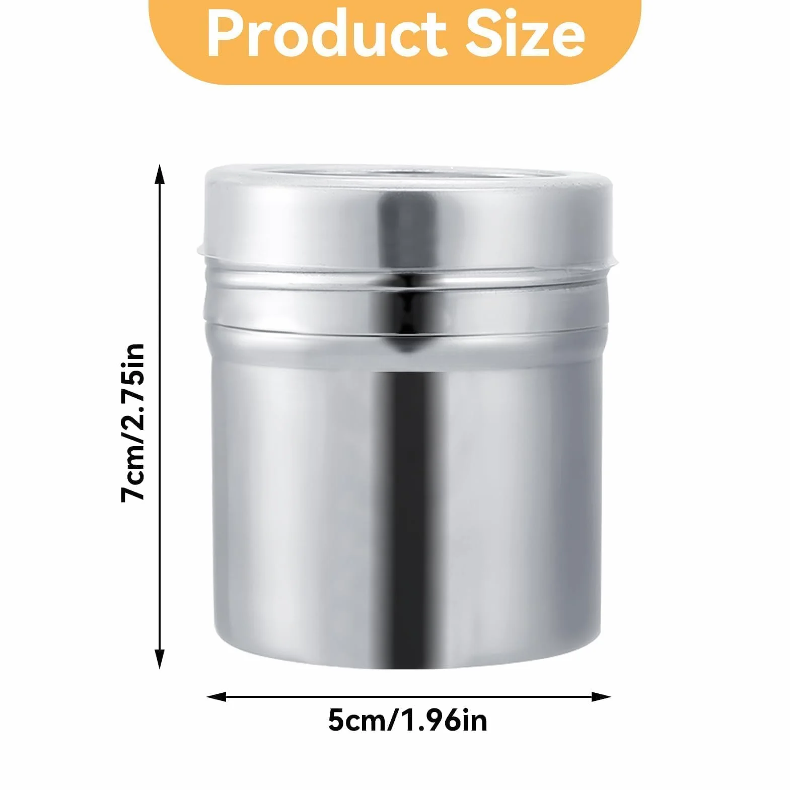 Acero inoxidable polvo azúcar pulverizador agitador con tapa de malla fina para harina, cacao, especias, 3 tamaños disponibles para hornear y condimentar