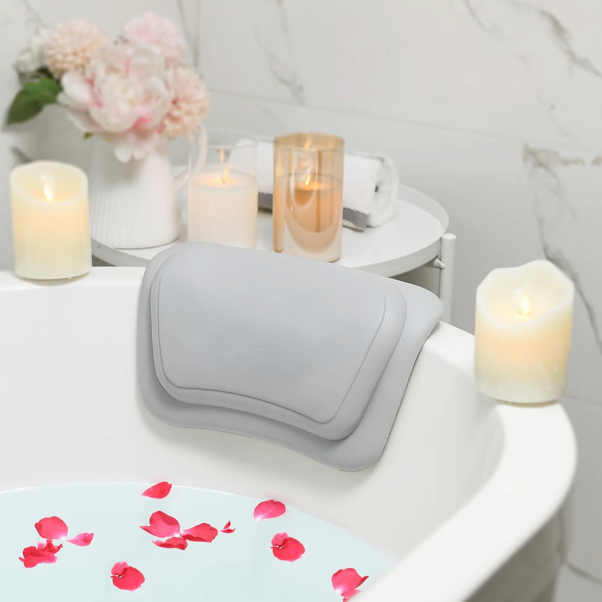 Lonkenn Almohada Bañera, Almohadas de Baño con Ventosas, Almohada Bañera Ergonómica, Waterproof Bath Headrest Bathtub para Todas Las Bañeras, SPA en Casa Bañera de Hidromasaje-Gris