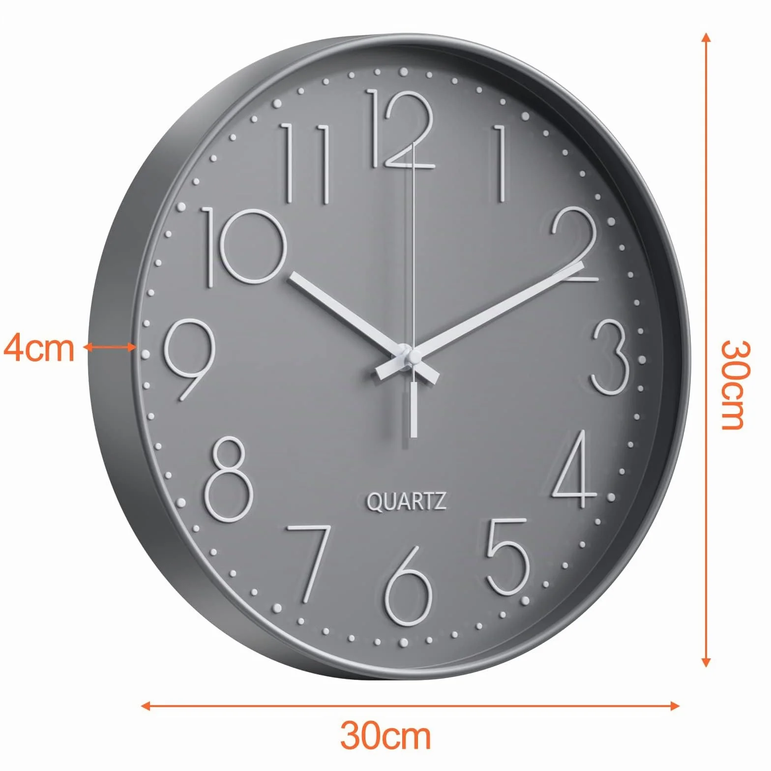 Uootach Reloj de Pared, 30CM Movimiento de Cuarzo silencioso, diseño Minimalista Moderno (Gris Caracteres Blancos)