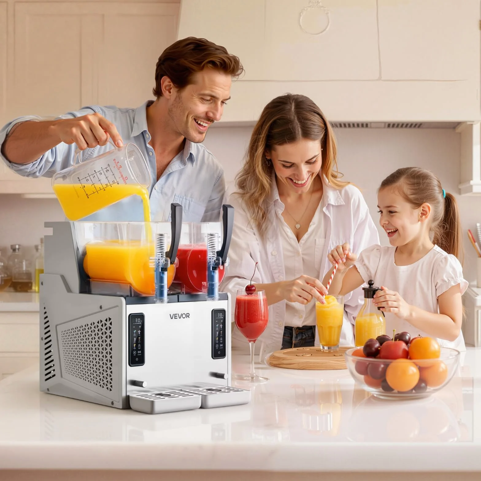 VEVOR Máquina para Hacer Granizados con 2 Tanques de 3 L, Máquina de Granizado de Hielo para Hogar, sin Necesidad de Hielo, 5 Programas Preestablecidos, para Hacer Margaritas, Frappés, Batidos