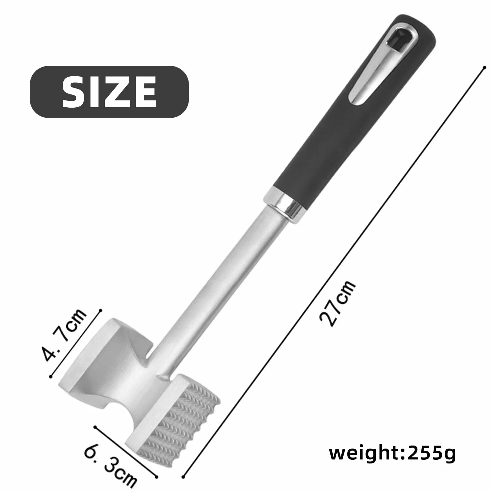Martillo Carne de Cocina de 27 cm en Acero Inoxidable – Ablandador de Carne de Doble Cara Antiadherente para filetes, chuletas, Cerdo y Pollo