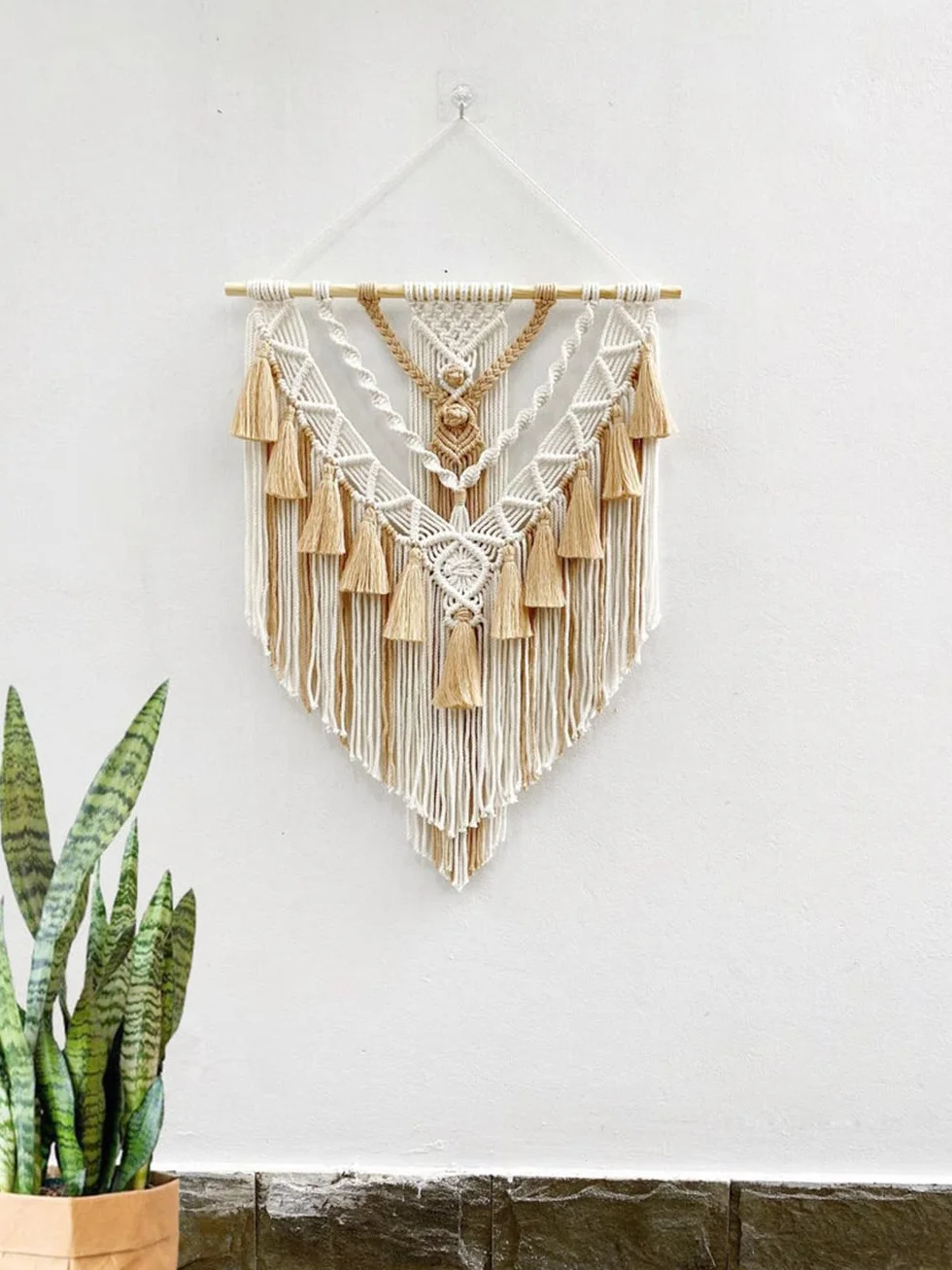 BMIDRUT Tapiz de macramé tejido hecho a mano con borlas, adorno para dormitorio, sala de estar, apartamento, 45 x 75 cm