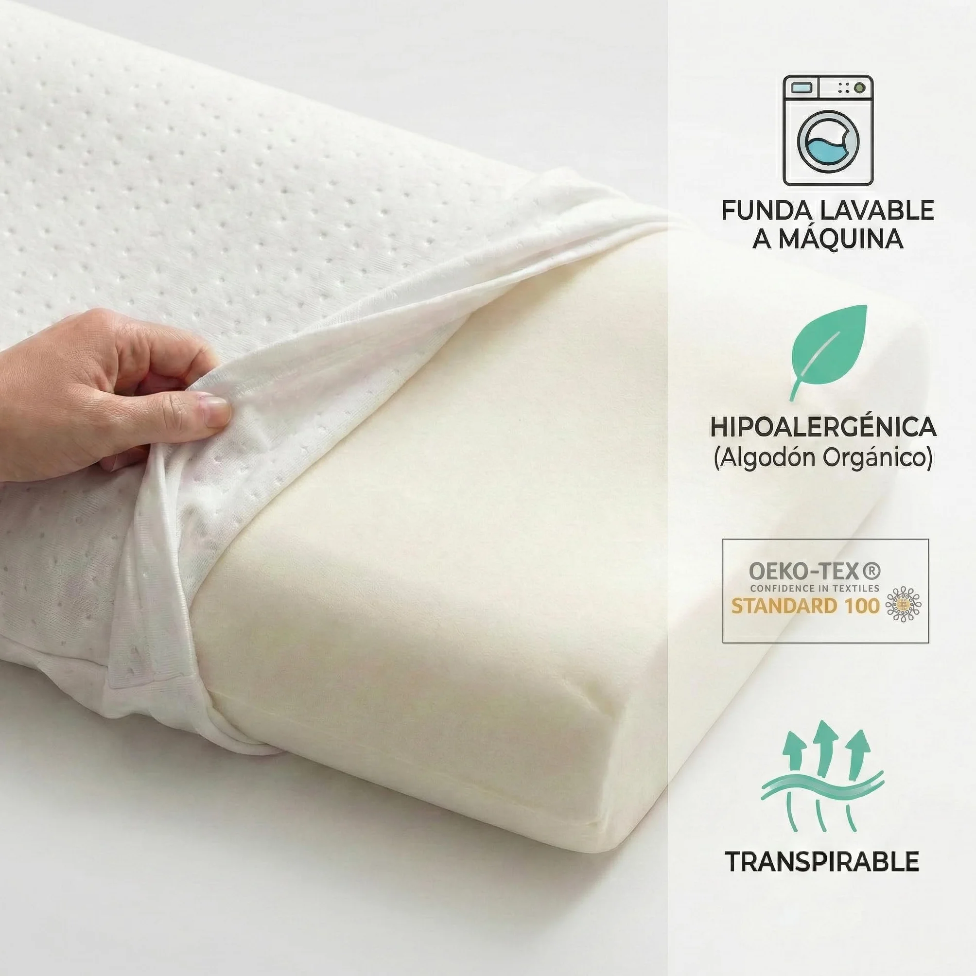 Almohada Infantil Viscoelástica Hipoalergénica 56.5 x 30 x 8/5 cm Memory Foam para Bebés y Niños 2-12 Años