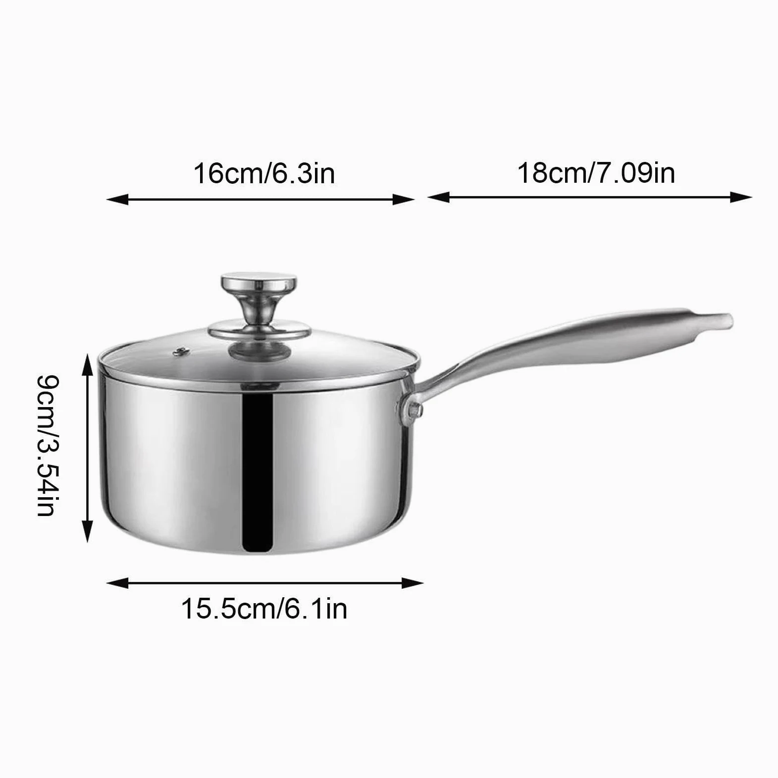 Cazo Para Salsas Cacerola de Cocina Fabricada en Acero Inoxidable con Mango | Cazo Pequeño Con Tapa Incluida para Exterior, Jardín, Camping, Picnic, Restaurante, Cocina y H