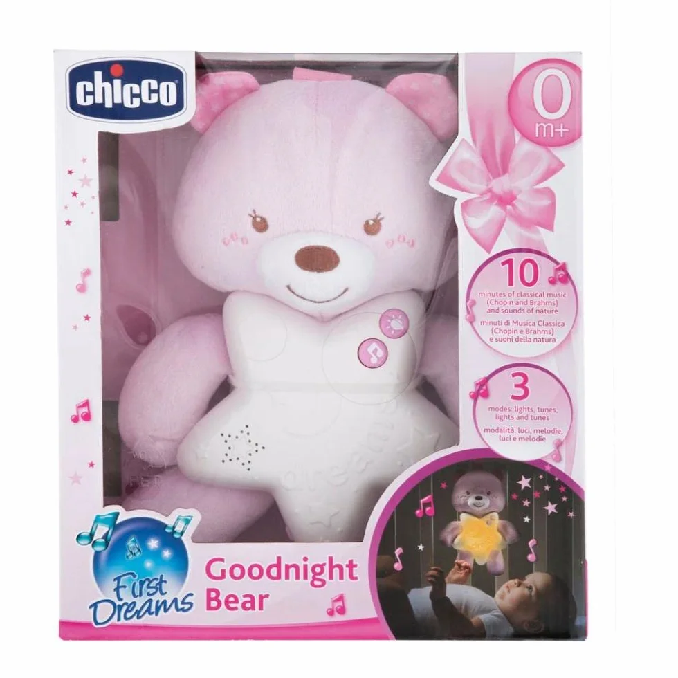 Chicco Panel de Cuna Osito Buenas Noches, Luz Nocturna, Suave Peluche, Luces y Melodías, Juguete Cuna, Rosa