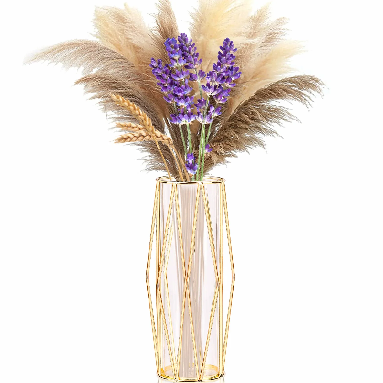 Jarrones Decorativos Modernos con Soporte Metálico Geométrico, Terrario Cristalino, Florero de Vidrio para Plantas Hidropónicas y Flores, Centro de Mesa para Bodas y Decoración de Interiores