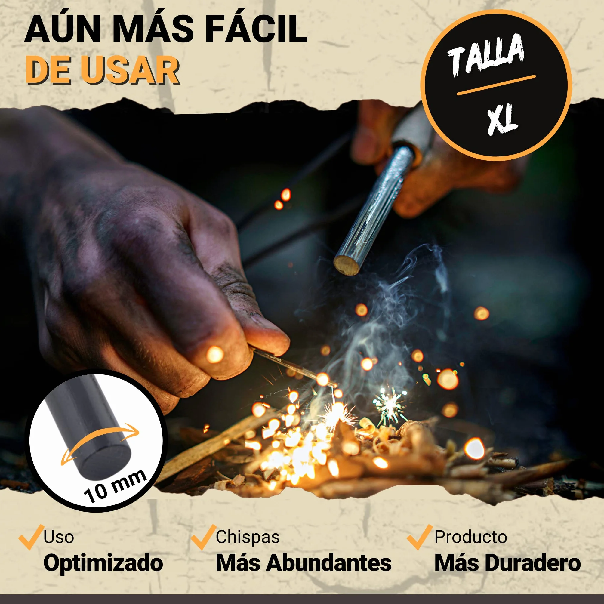 Encendedor de Ferrocerio Profesional 10mm 15.000 Usos - Pedernal Supervivencia con Rascador Multiusos para Camping