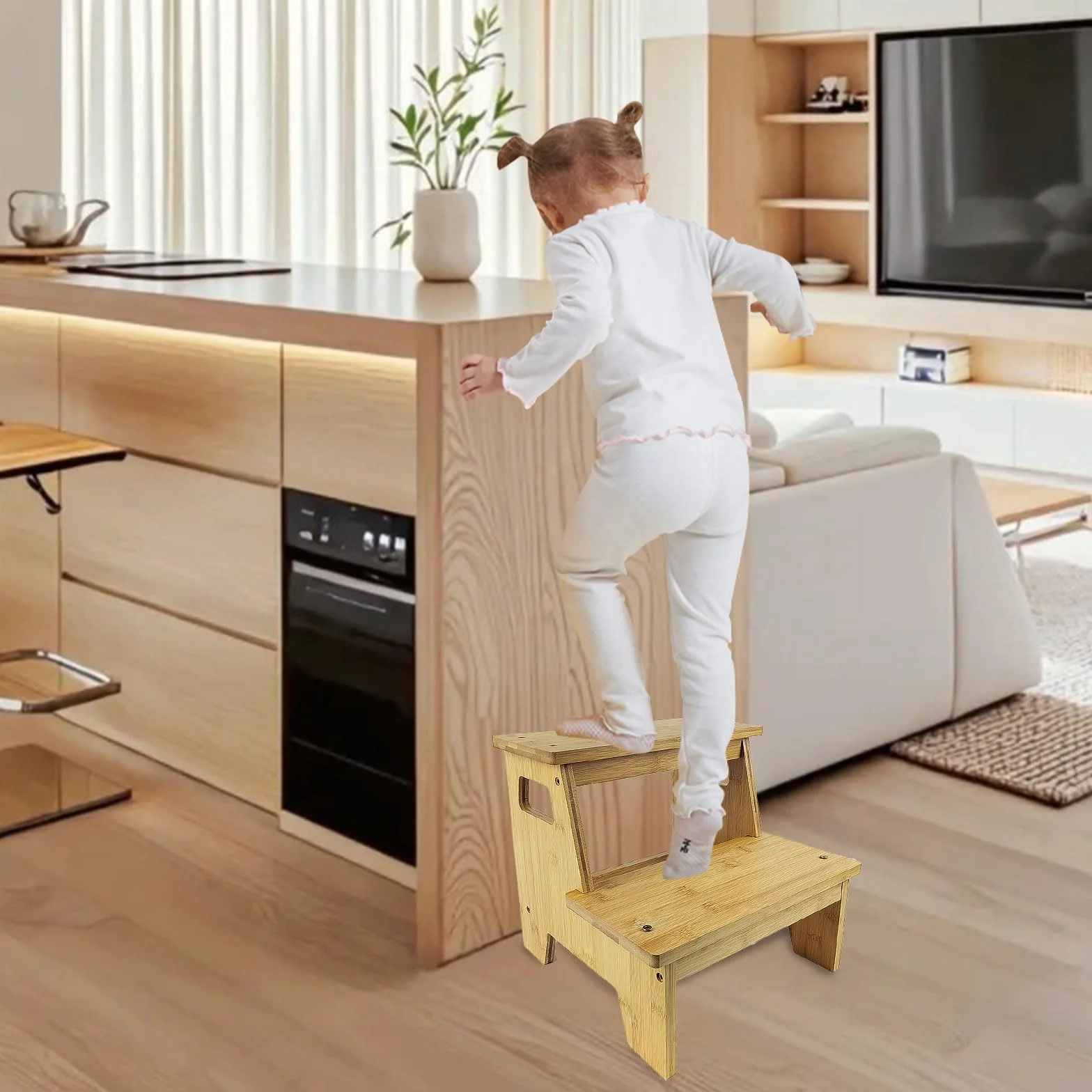Escalera Madera 2 Peldaños Antideslizante Baño Cocina