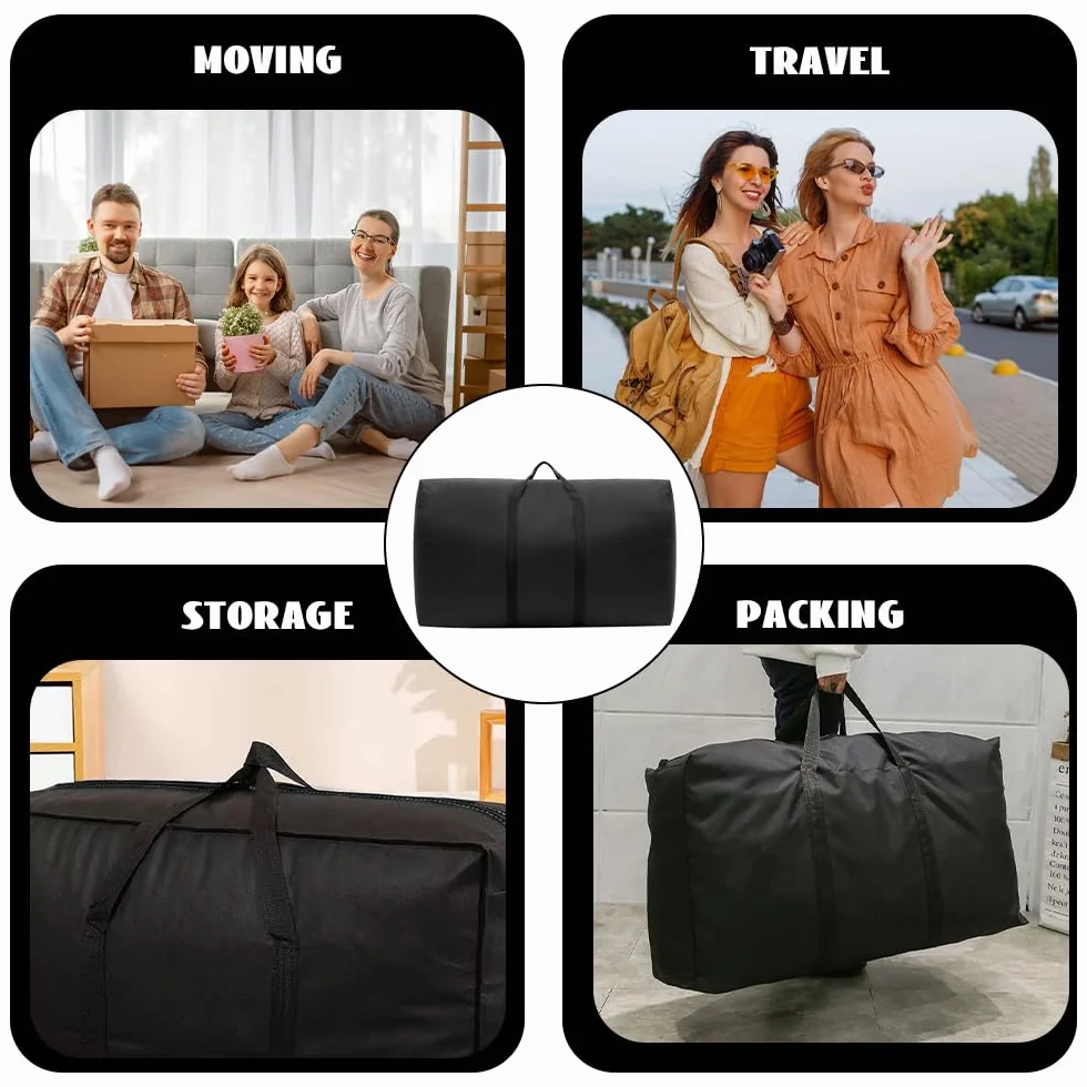 Zyren 2 bolsa de mudanza de 100 l, con cremallera, color negro Oxford, impermeable, para almohadas, ropa y ropa de cama, almacenamiento de mudanzas