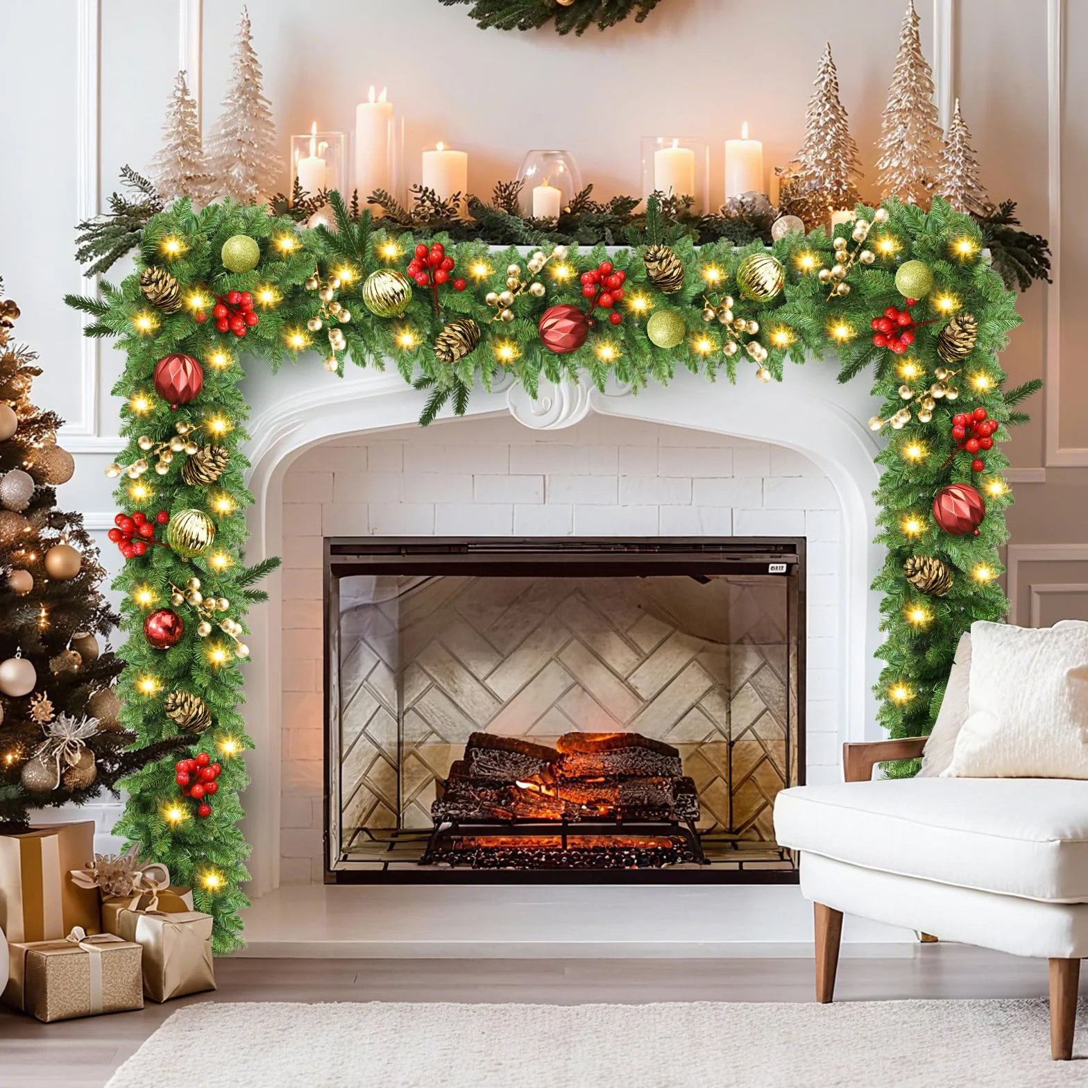 Guirnalda Navidad, 2,7m 30LED Guirnaldas Navideñas con Luces, Navidad Decoración, Adornos Navideños, Decoracion para Exterior, Escaleras, Chimenea, Puerta de Entrada Patio y Jardín