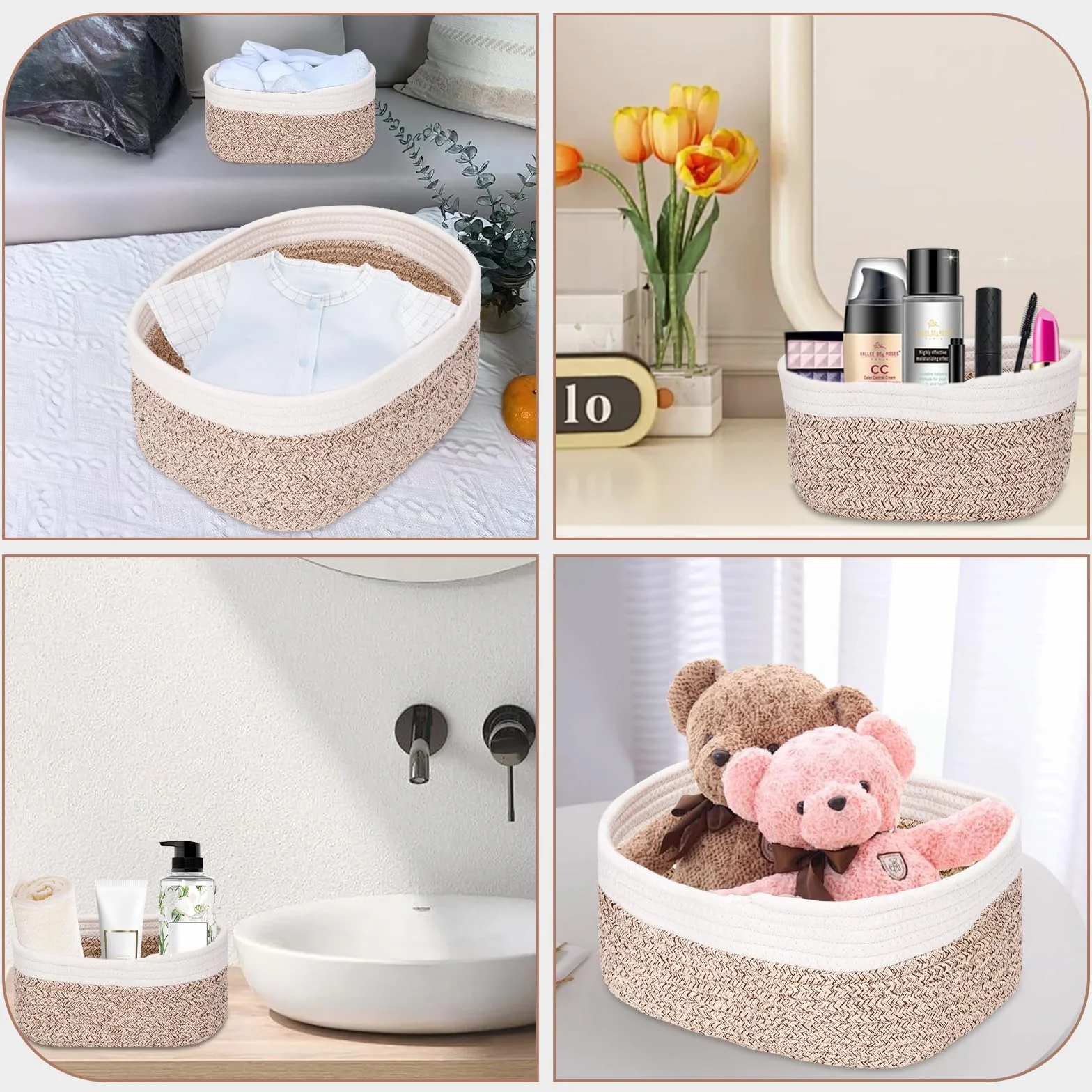 Juego de 4 Cestas Organizador de Cuerda de Algodón Apilables para Baño, Habitación Infantil y Decoración