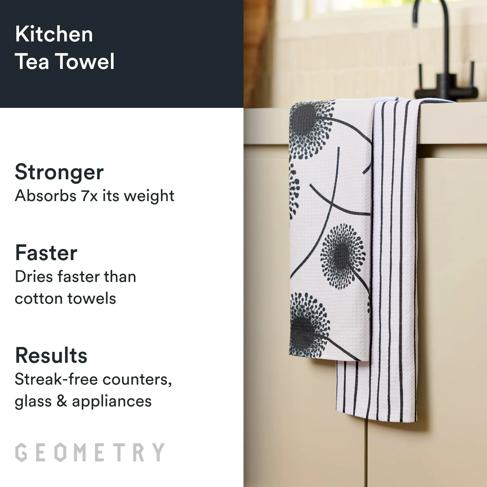 GEOMETRY Paño de cocina – Paños de microfibra de secado rápido para secado de cocina – Toalla de secado rápido de alta calidad – Lino + Full Bloomed (juego de 2 unidades)