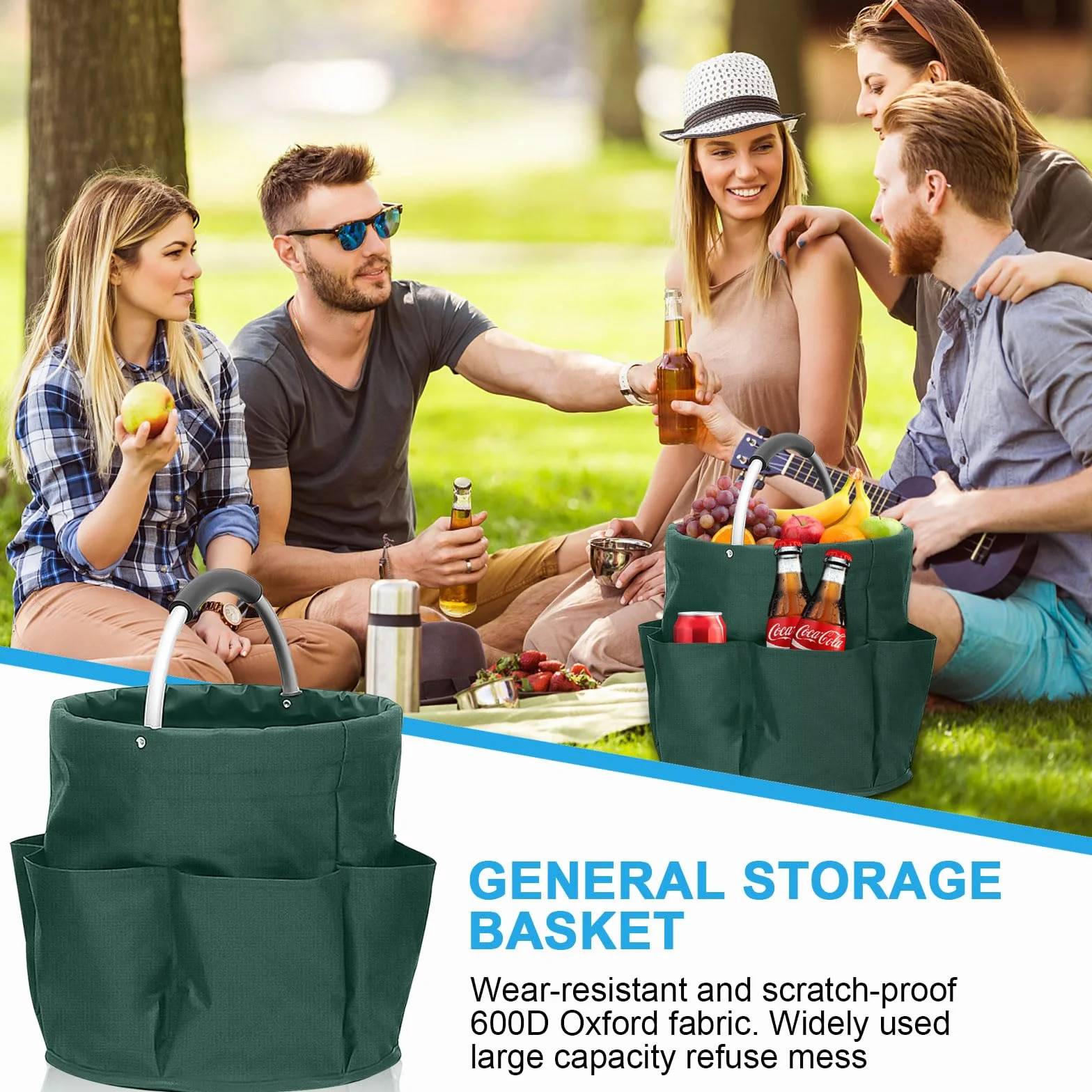 Organizador de productos de limpieza, bolsa de limpieza plegable con asa y 6 bolsillos para el hogar, jardín y baño, portátil y ahorra espacio, verde