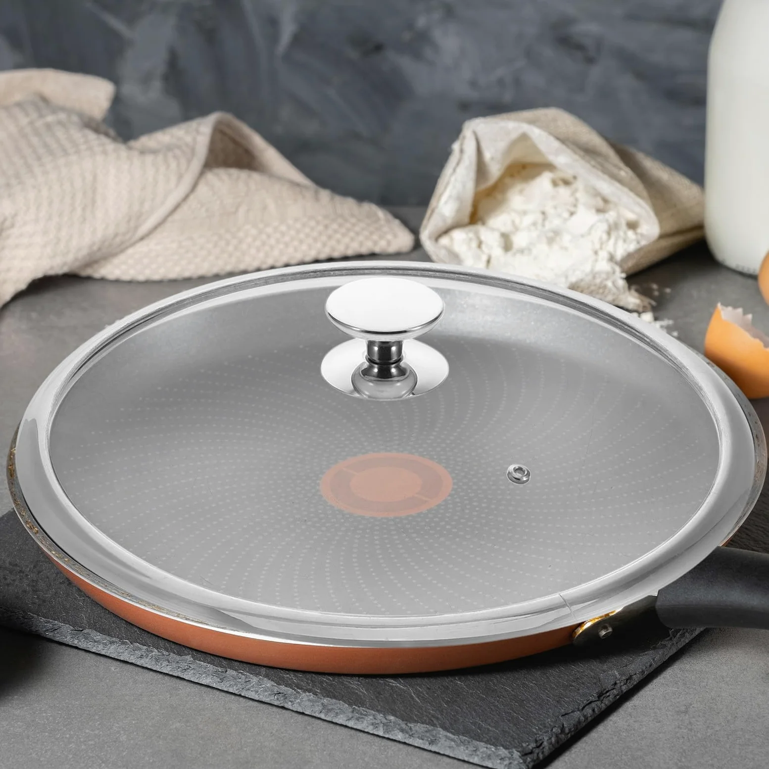 Healvian Tapa de sartén y olla resistente a la deformación de acero inoxidable de 34 cm, con borde engrosado y diseño moderno para cocina