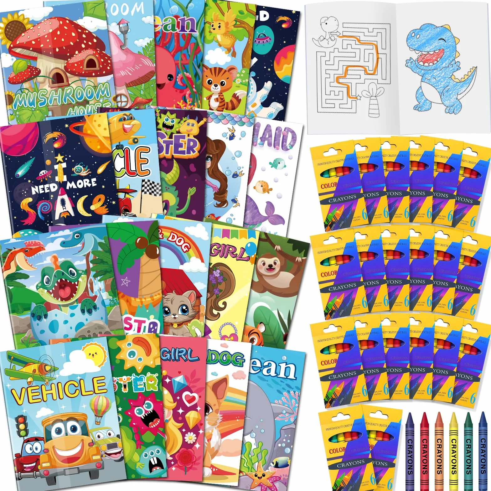 Elfew 20 Libros para Colorear para Niños de 4 a 8 Años, y Crayones de 6 Colores Ceras de Colores Kit, Regalos de Fiesta de Cumpleaños Niños para 3 a 9 Años, Regalos de Pascua