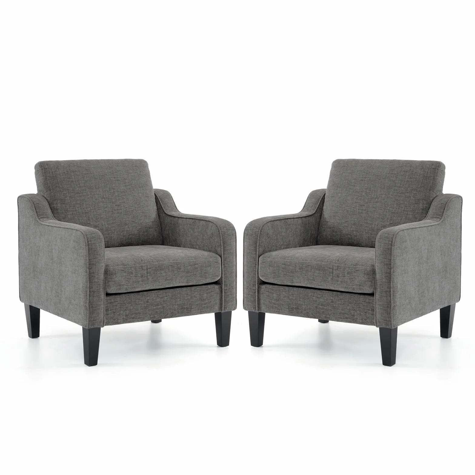 Bonnlo Juego de 2 Sillón de Salón, Butaca Moderna para Sala de Estar, Sofá Individual con Cojín Grueso y Patas de Madera, Sillón Individual Cómodo, para Salón, Oficina y Dormitorio, Gris