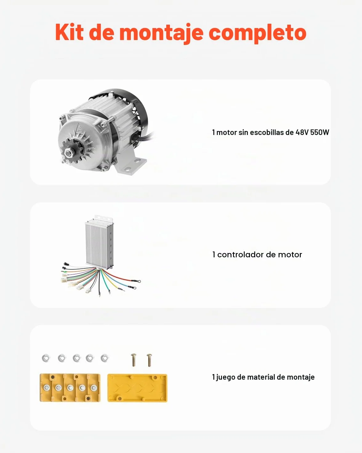 VEVOR Kit Motor Eléctrico sin Escobillas CC 500 W 48 V 2700 RPM Controlador Velocidad 240x172x155 mm