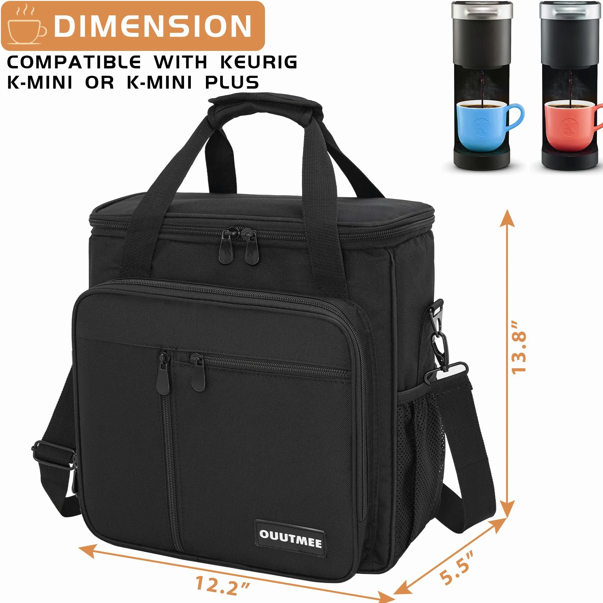 OUUTMEE Bolsa de transporte para cafetera compatible con Keurig K-Mini o K-Mini Plus, bolsa de almacenamiento portátil con bolsillos adicionales, funda de almacenamiento con correa para el hombro