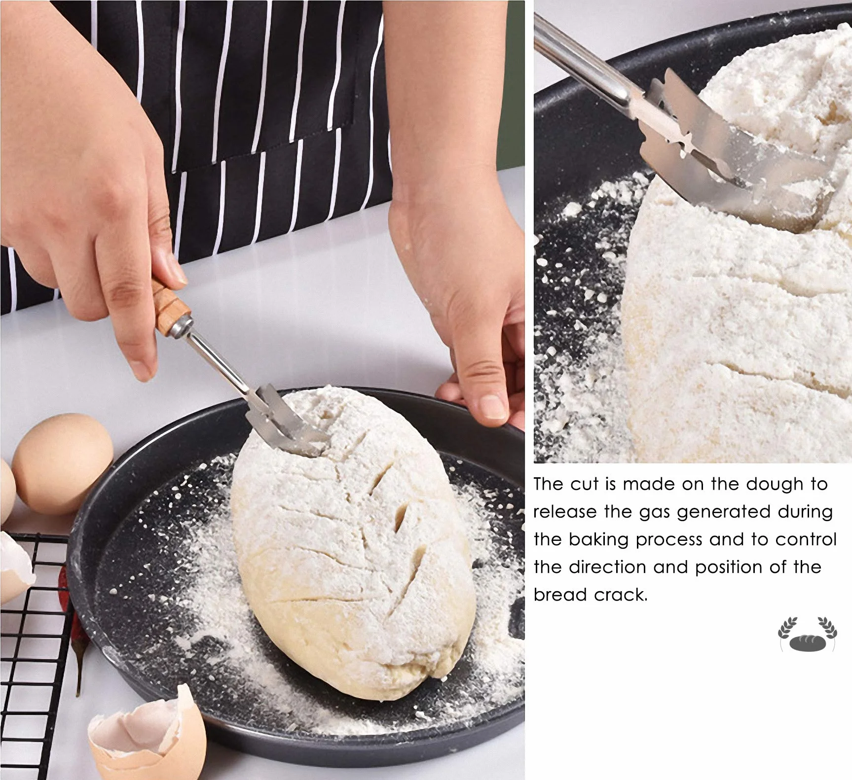 Cuchillo de Panadero de Corte Herramienta de Puntuación de Pan con 5 Cuchillas de Repuesto Mango de Madera para Cocina de Bricolaje