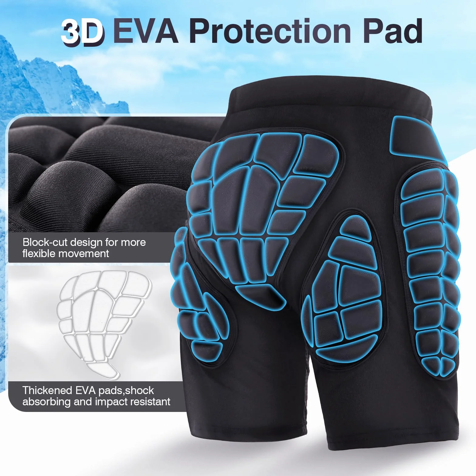 TOMSHOO Pantalones Cortos Acolchados 3D, Protección Cadera para Esquí