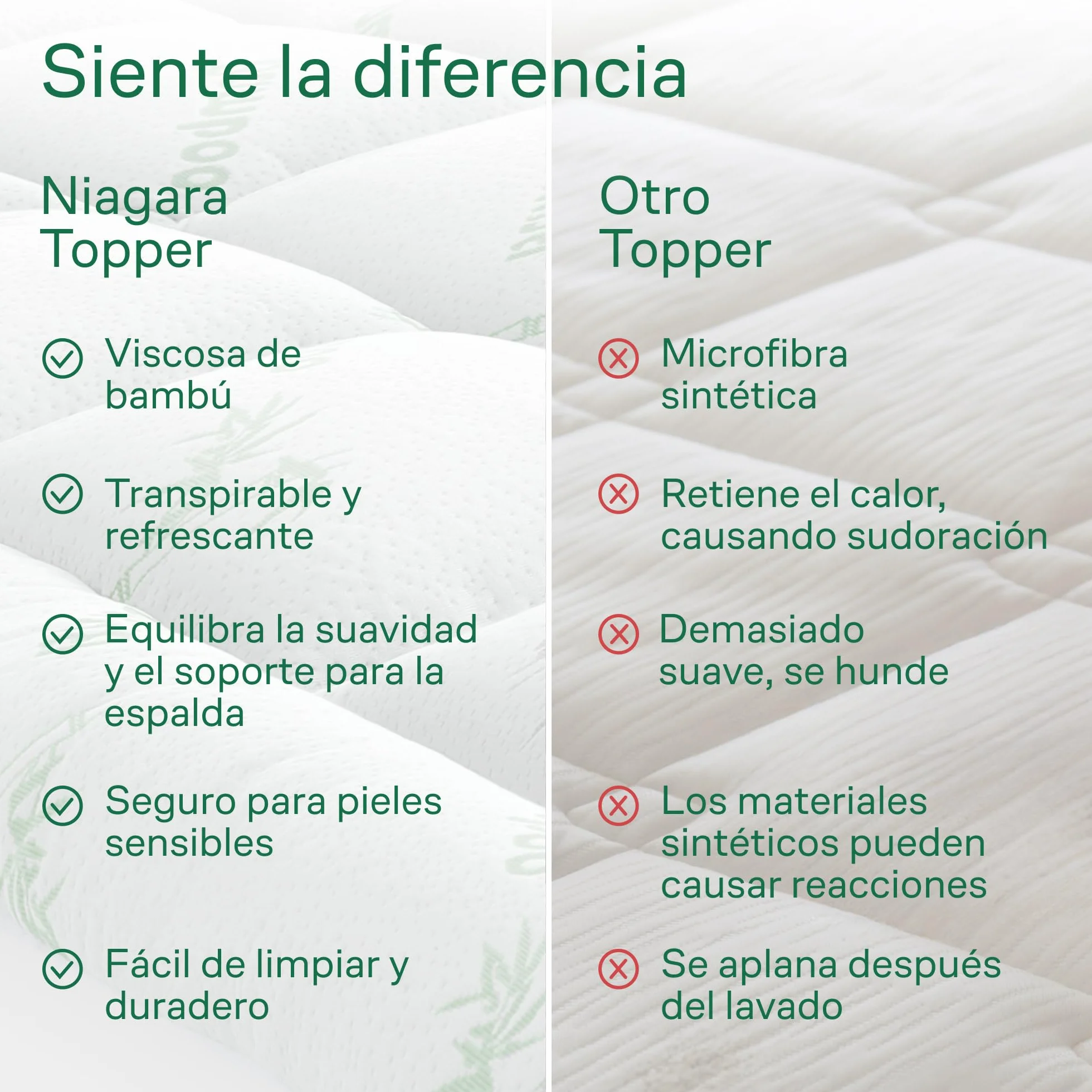 Niagara Sobrecolchón de bambú | Topper para colchón 135 x 190 cm | Grosor 2.5 cm | Refrescante, Transpirable para aliviar el Dolor de Espalda, Bolsillos Profundos para colchones de 20-50 cm