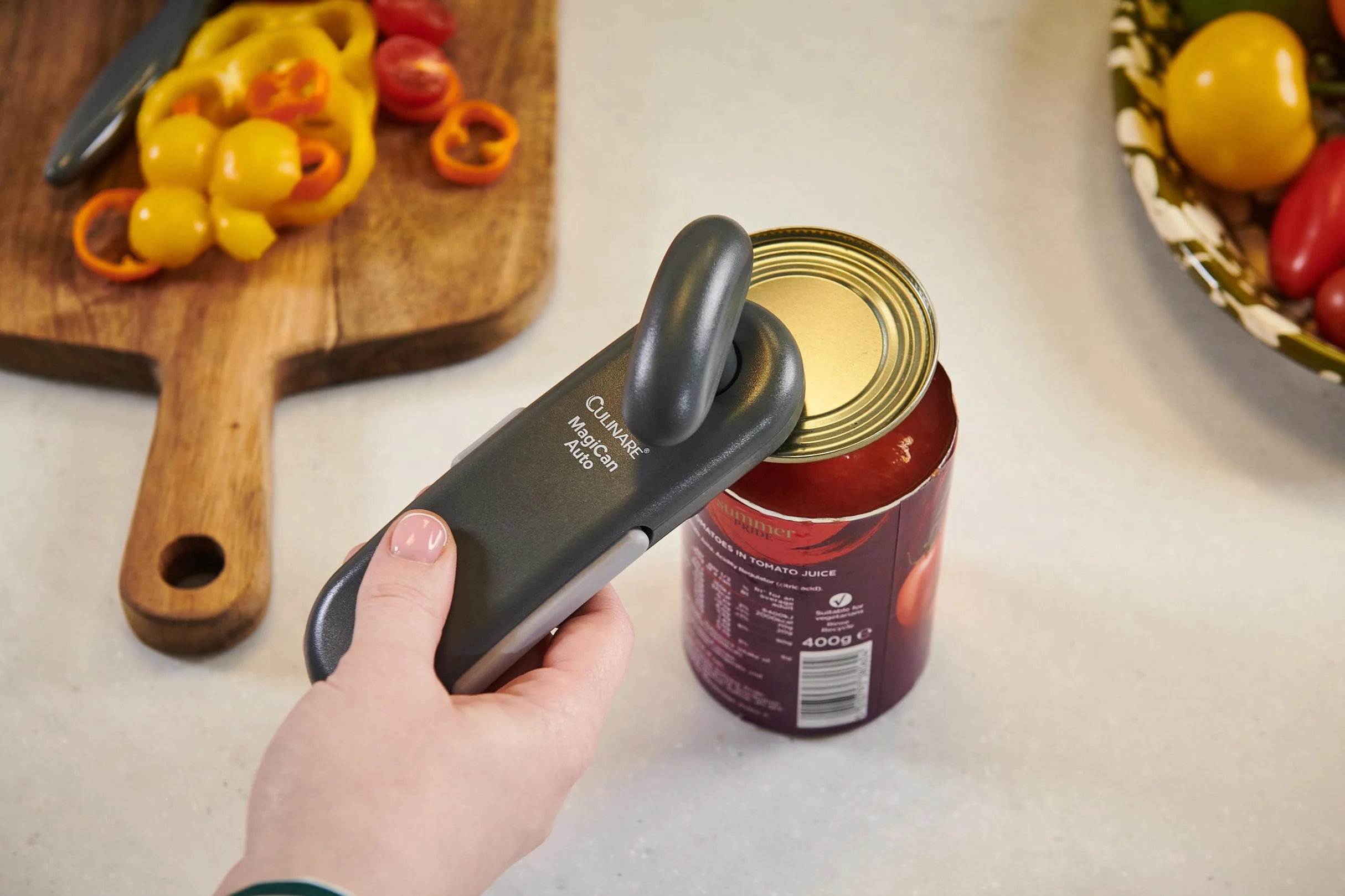 Culinare MagiCan Abrelatas Automático, Gris, Plástico/acero Inoxidable, Manual Con Una Sola Mano Con Abrazadera
