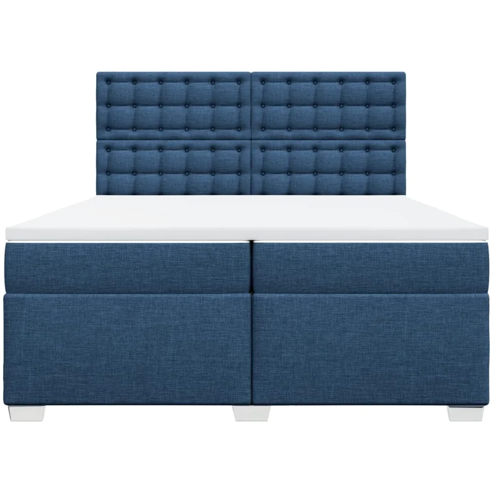 Cama con somier con colchón, azul, 200 x 200 cm, tela, cómoda cama tapizada con iluminación LED, cabecero regulable en altura y colchón de muelles ensacados para dormitorio
