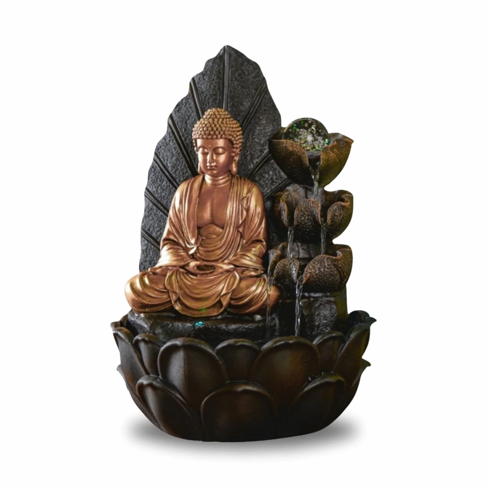 ZEN'LIGHT, Fuente de Interior Buda Hartha, Decoración Zen y Feng Shui, Regalo Original Buda, Iluminación Led Multicolor, Bomba Silenciosa, L 27 x 27 x 40 cm